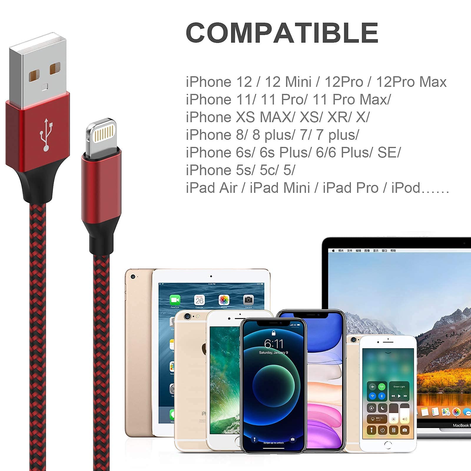 [Apple MFi Certified] 6Pack 3/3/6/6/6/10 FT iPhone Charger Nylon Braided Fast Charging Lightning Cable Compatible iPhone 14 Pro/13 mini/13/12/11 Pro MAX/XR/XS/8/7/Plus/6S/SE/iPad