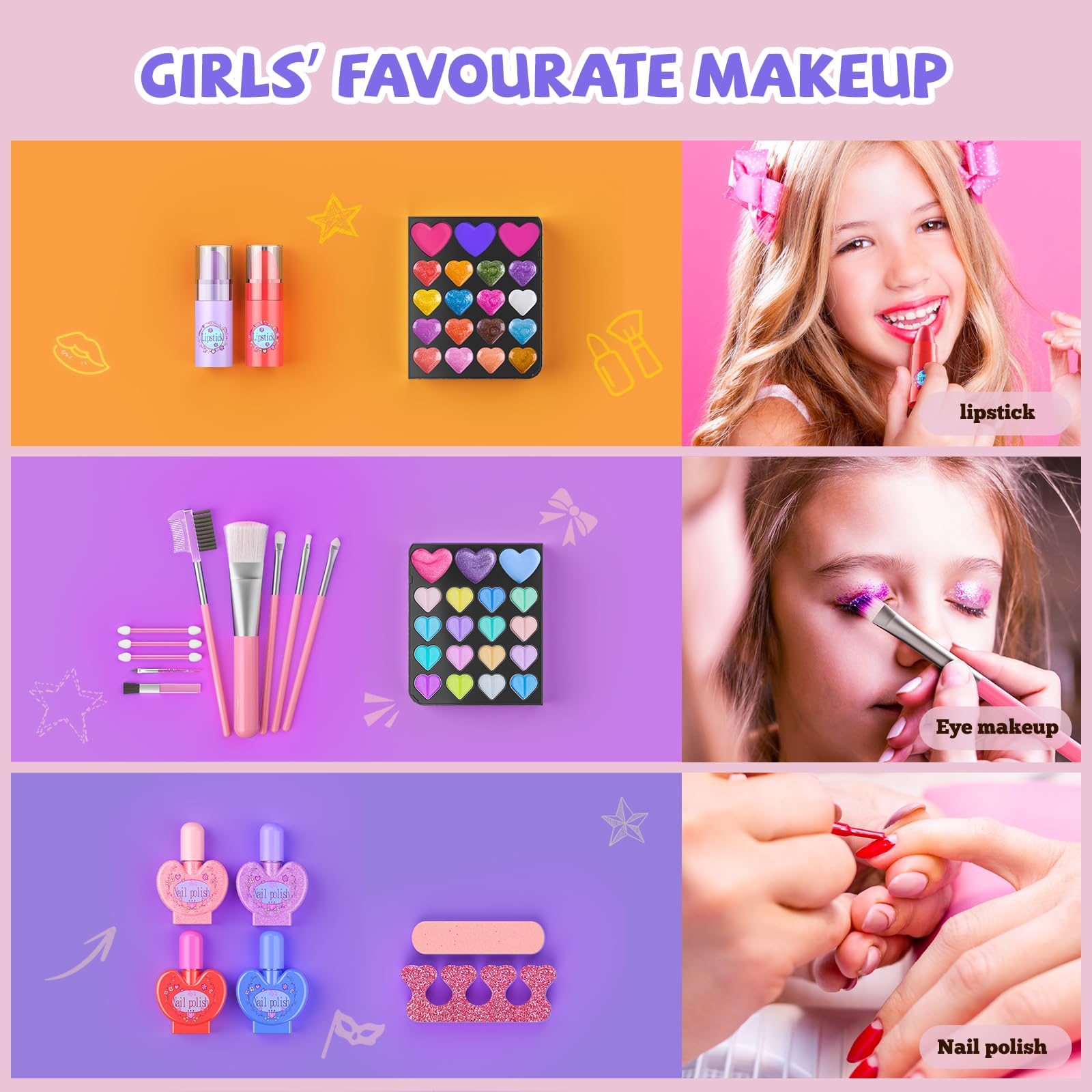 Kids Makeup Kit for Girl - 66pcs Real Makeup for Kids Girls Toys, Washable Girls Makeup Kit, Non Toxic Kids Makeup Brithday for Girls Toddlers 3 4 5 6 7 8 9 10 12 Year Old