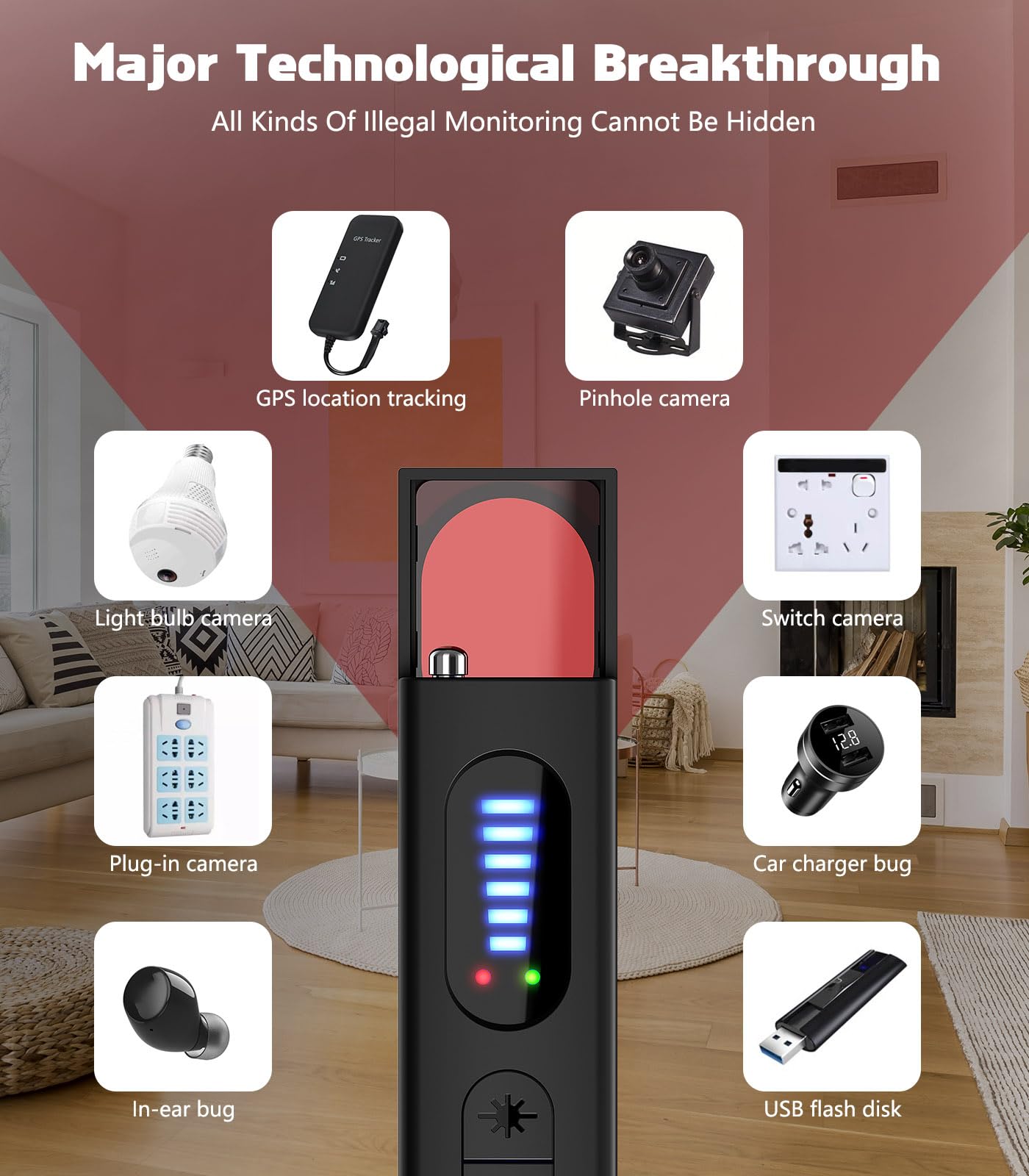 Hidden Camera Detectors, Camera Detector, Bug and Hidden Camera Detector, Anti Spy RF Signal Scanner, Wireless Rechargeable for Home丨Office丨Travel丨Hotel, 6 Levels Sensitivity 4 Modes, 34H Work