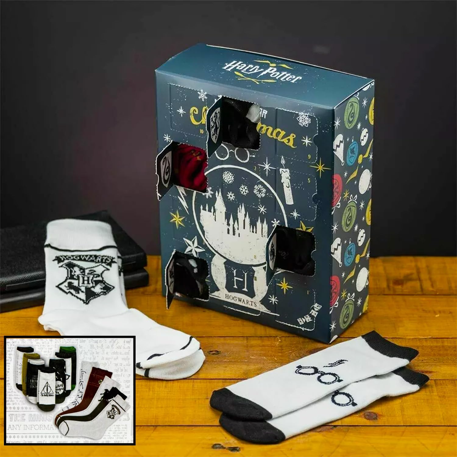 Harry Potter Christmas Advent Calendar Sock Set - 2024 Gift Box with 12 Pair of Socks Featuring Hogwarts, Harry Potter, More Plus Stickers | Harry Potter Christmas Countdown