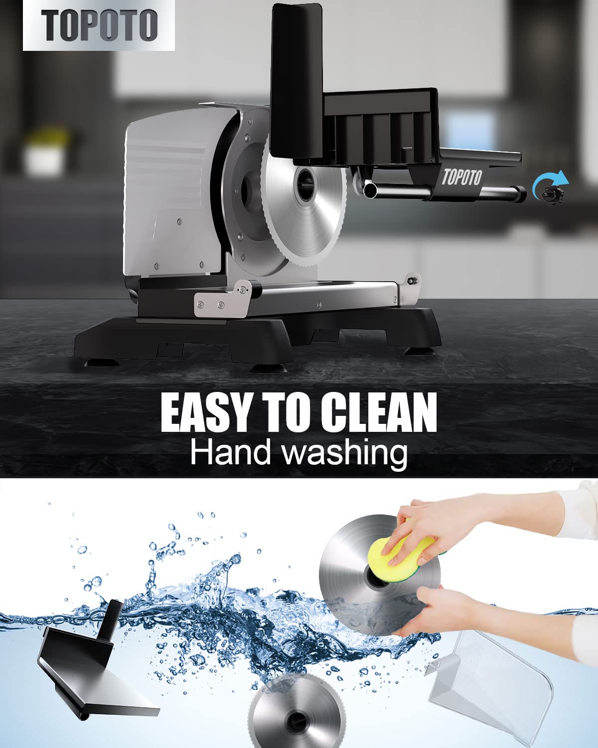 Meat Slicer TOPOTO 200W Deli Food Slicers 2 7.5" Blades Child Lock 18mm Adjustable Home Use Cutting Machine for Lunch Meat Cheese Bread Easy to Clean