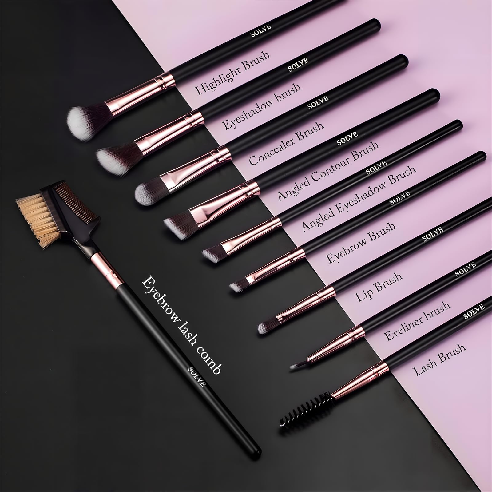 SOLVE Brush Set Make Up, 16 Pcs Premium Synthetic Makeup Brushes with Black Travel Case, Makeup Brush Set for Foundation Powder Concealers Eyeshadow Eyeliner (Black & Pink)