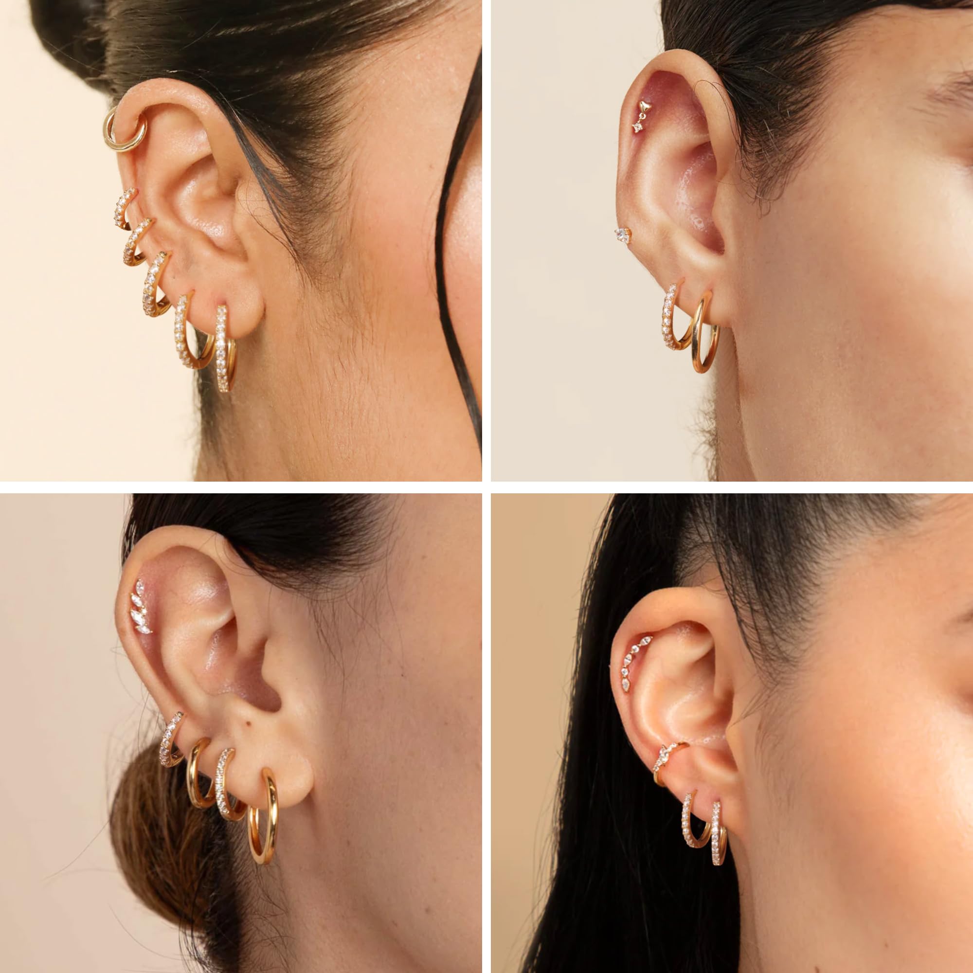 Small 14K Gold Hoop Earrings for Women - Huggie Cartilage Earring Set Cute Thin Mini Tragus Plated Hoops Multiple Piercings Aretes Earrings Sets for Women 5 Pairs(8/10/12/14/16) mm