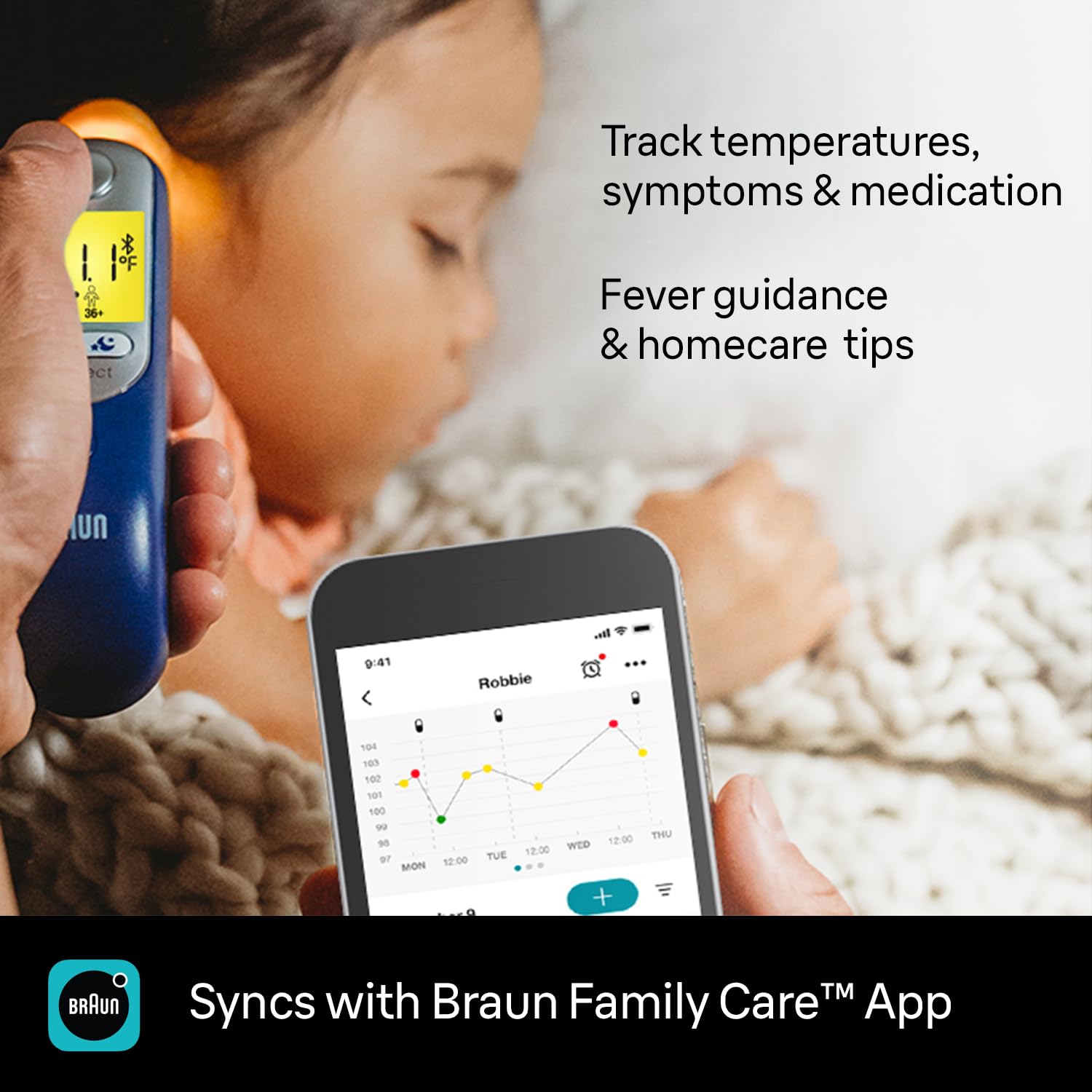 Braun ThermoScan 7+ Connect Digital Ear Thermometer - Family Care App Compatible, Age Precision Technology, Color-Coded Digital Display, No. 1 Brand Recommended by Pediatricians, FSA and HSA Eligible