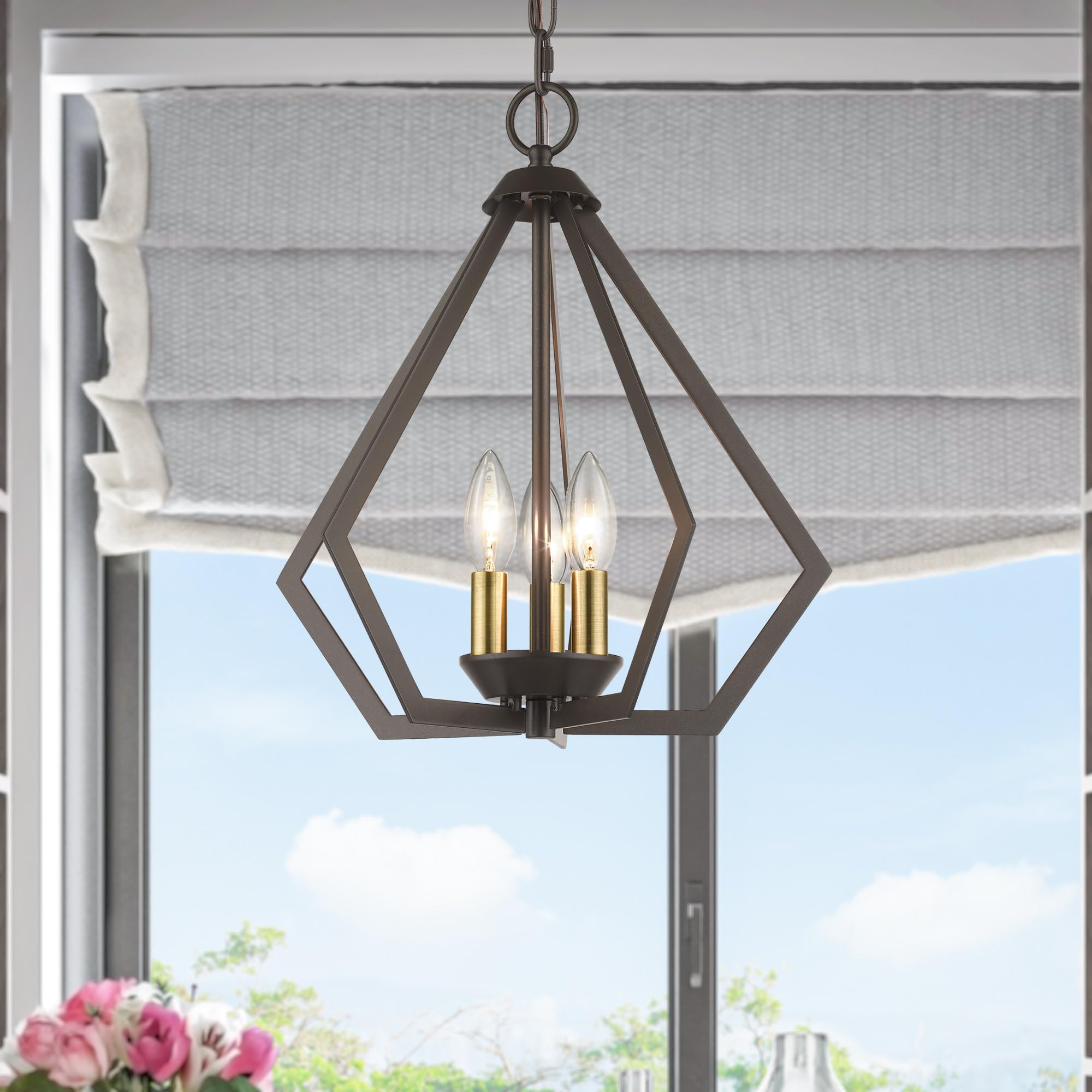 Livex Lighting 40923-07 Prism 3 Light BZ Mini Chandelier/Ceiling Mount, 14" x 14" x 16", Bronze