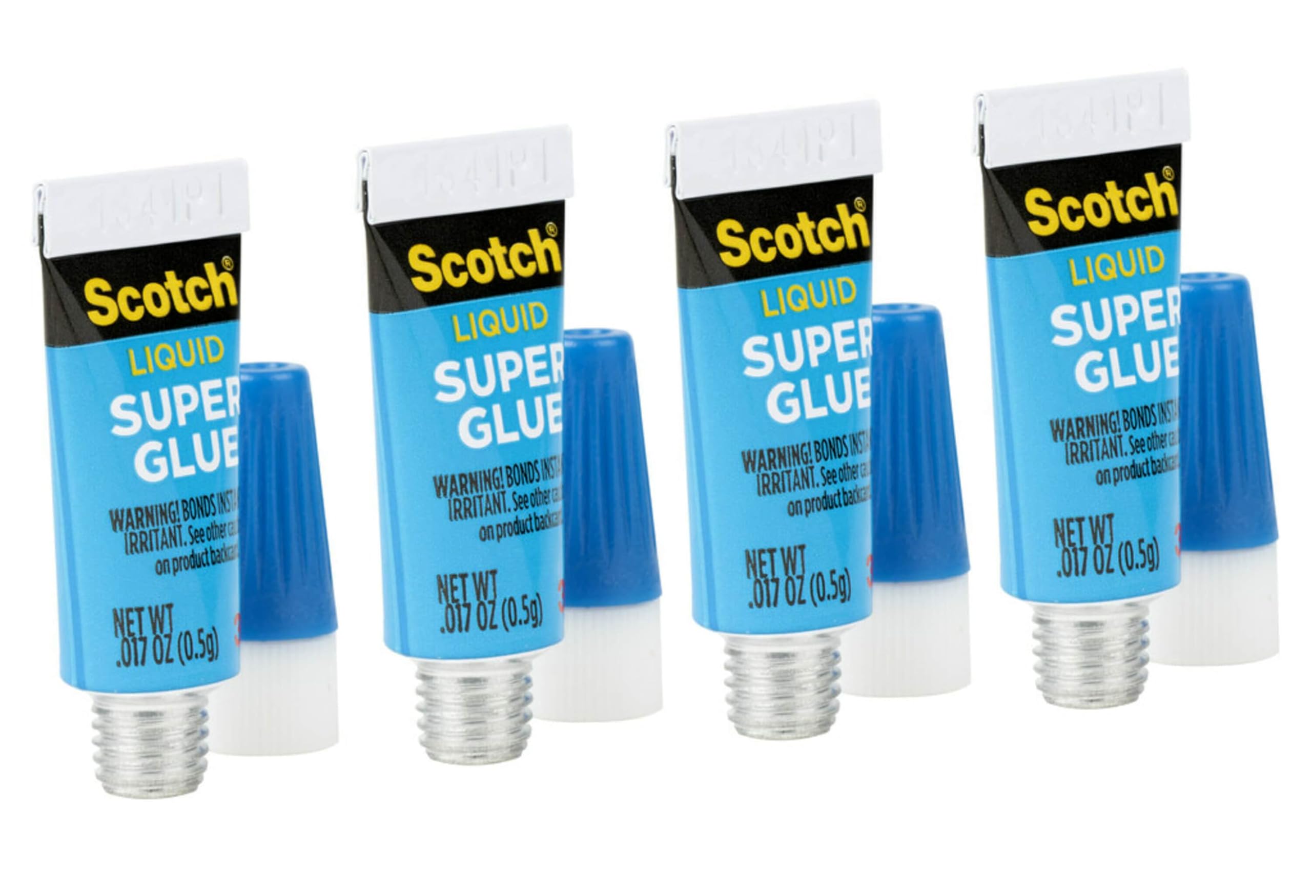 Scotch Super Glue Liquid, 4-Pack of Single-Use Tubes, .017 oz Each, Fast Drying Liquid Formula (AD114)