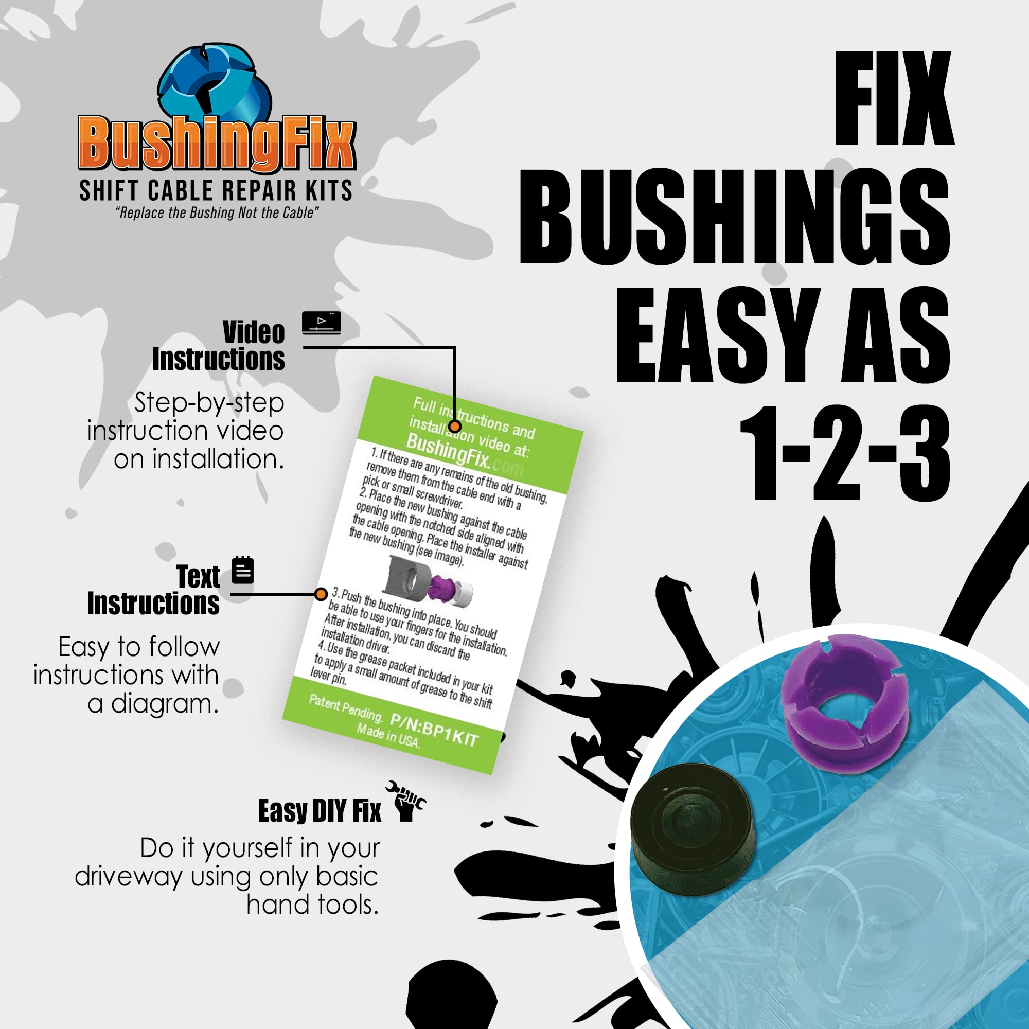 BushingFix BP1Kit - Automatic Transmission Shift Cable Bushing Repair Kit, Replacement Shifter Cable Bushing, Quality Transmission Repair Kit, Compatible with Nissan, Toyota, Hyundai, and Other Brands