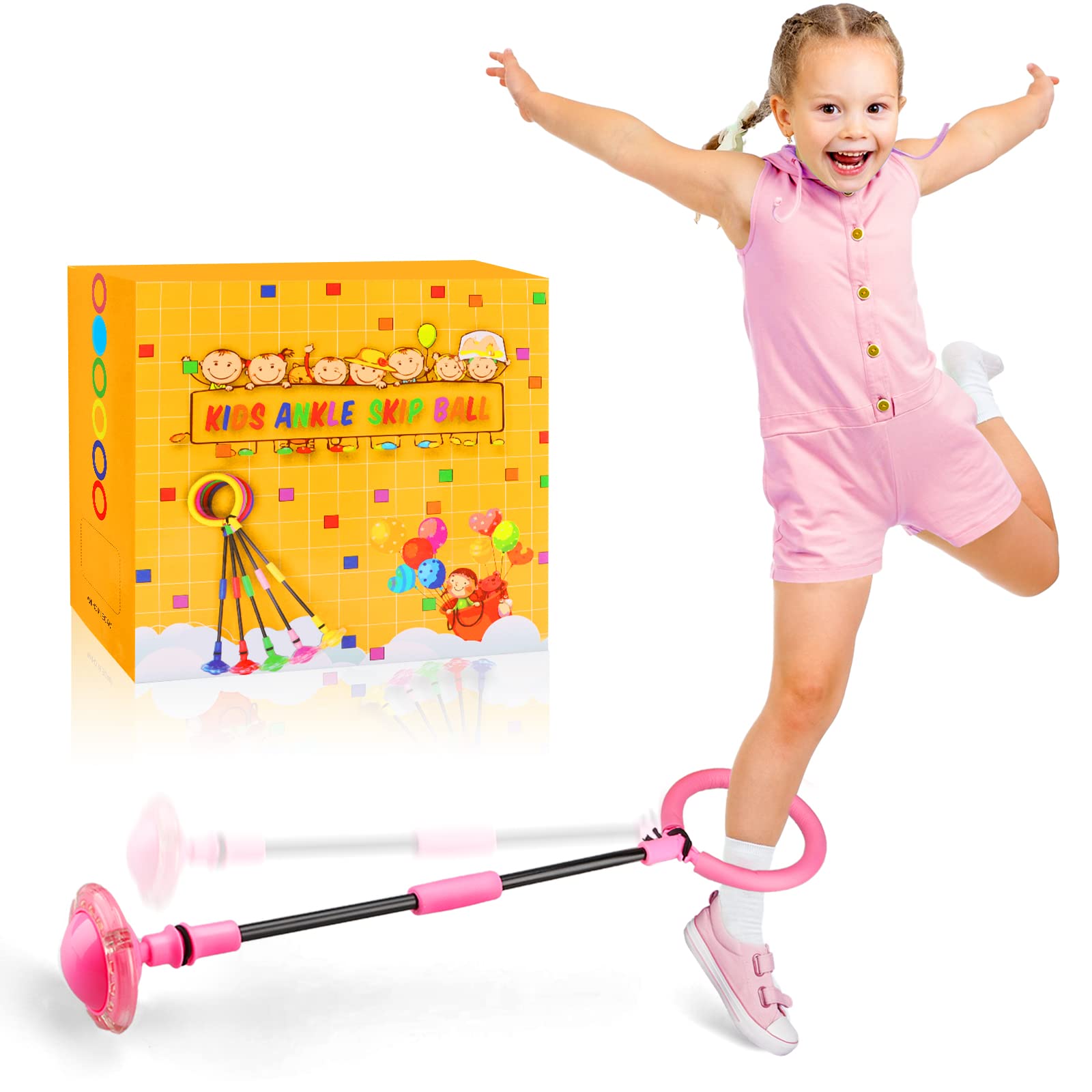 Chridark Ankle Skip Ball for Kids - Foldable Flash Wheel Skip Ball, Outside Game Toys for Kids & Adults, Gift for Boys & Girls Age 5 6 7 8 9 10 Years Old (Pink)