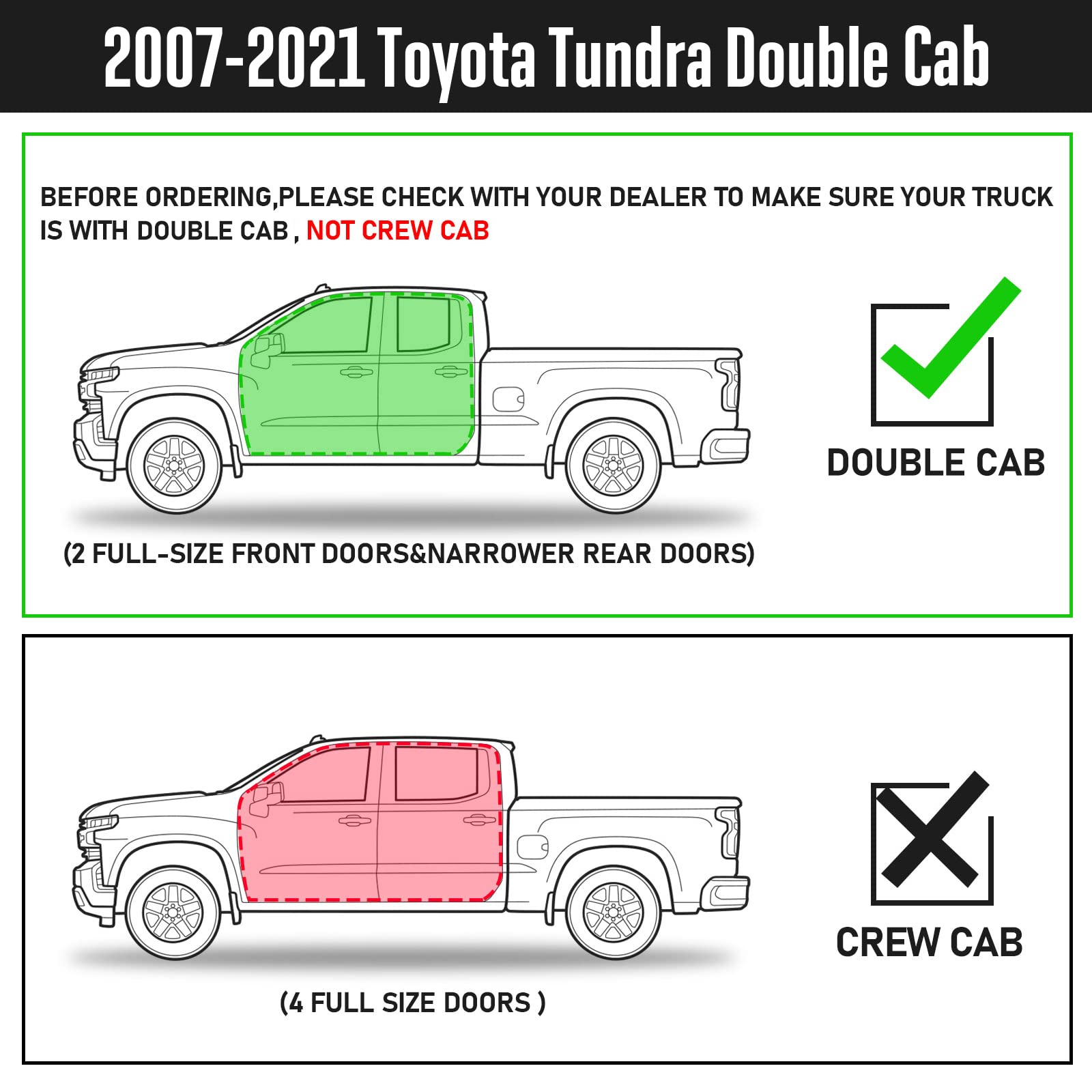 SMANOW Running Boards Side Steps Compatible with 2007-2021 Toyota Tundra Double Cab with 2 Narrow Rear Door. Dual-Stage Textured Black Powder Coated Step Bars Step Rails.