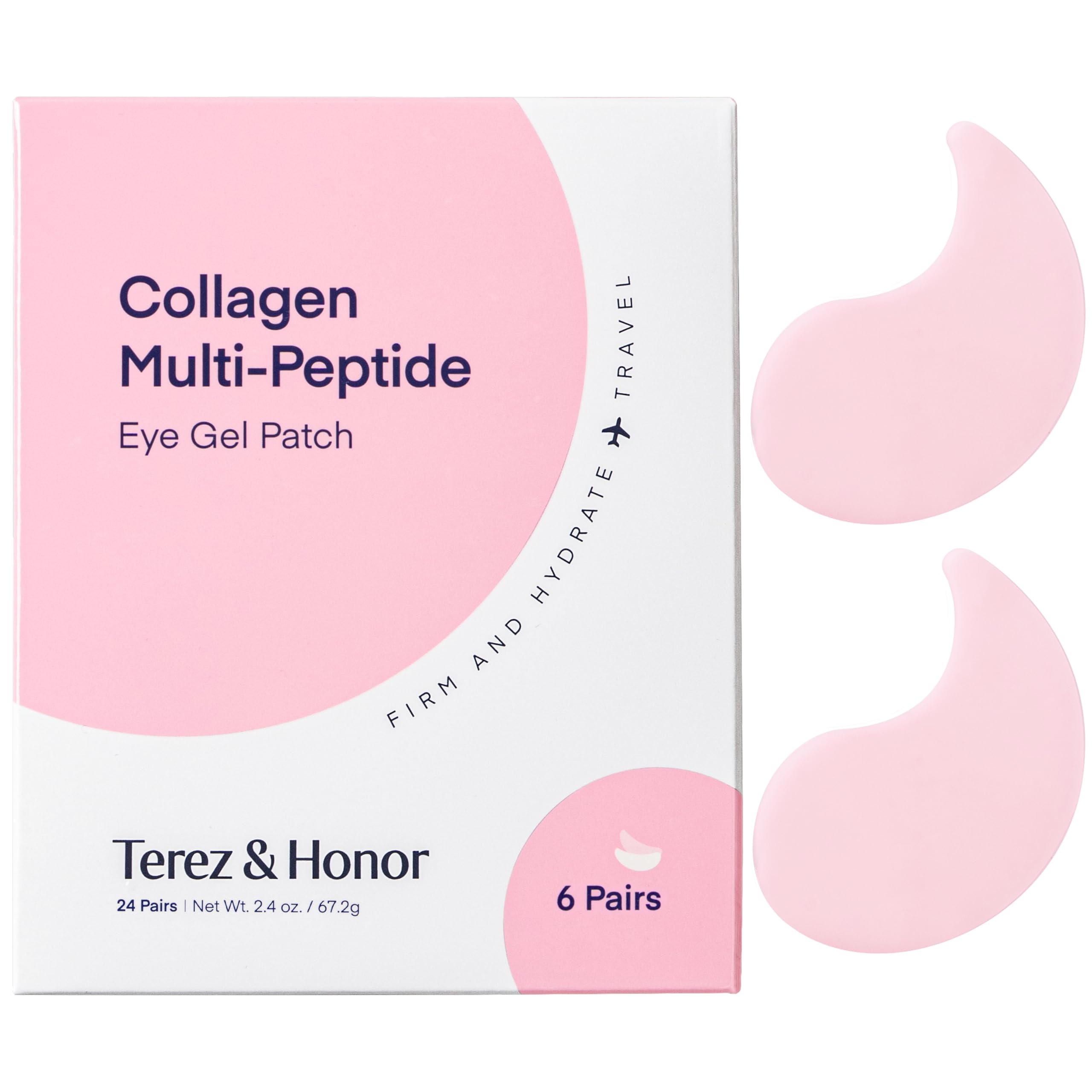 TEREZ & HONOR Collagen Peptide Under Eye Patches - 6 Pairs Korean Firming, Glowing & Hydrating Hydrogel Mask for Puffy Eyes, Dark Circles, Fine Lines - Travel & Gift Ready, Valentine’s Day for Her