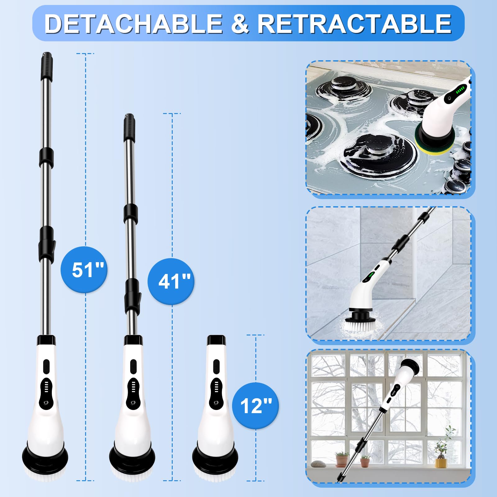 Electric Spin Scrubber, Cordless Cleaning Brush, 9 Replacement Head, Shower Cleaning Brush with Extension Arm for Bathroom, Tub, Tile, Floor