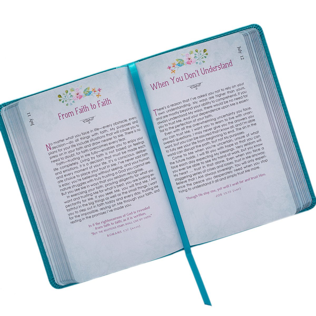 He Whispers Your Name 365 Devotions for Women - Hope and Comfort to Strengthen Your Walk of Faith - Teal Faux Leather Devotional Gift Book w/Ribbon Marker