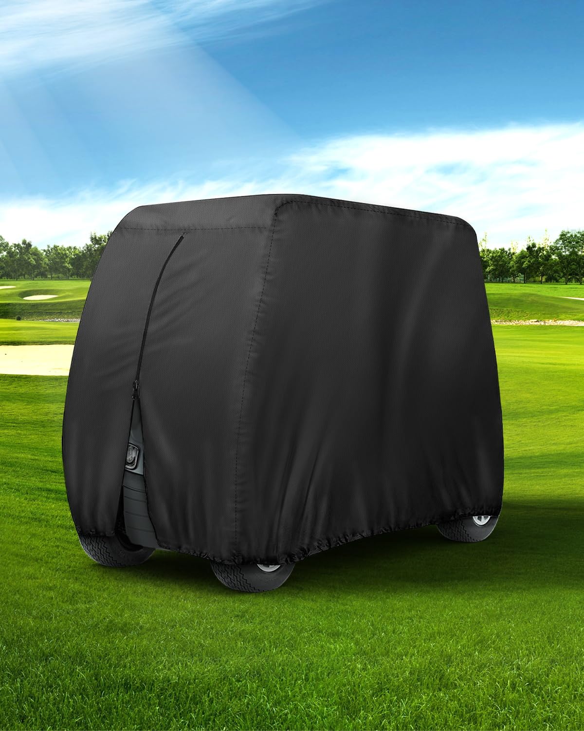 Golf Cart Cover 4 Passenger Heavy Duty, 420D Waterproof Golf Cart Covers Extended Roof Compatible with EZ GO Club Car Yamaha Golf Carts, Outdoor Dustproof 4 Seat Club Car Cover (Up to 112 Inch)