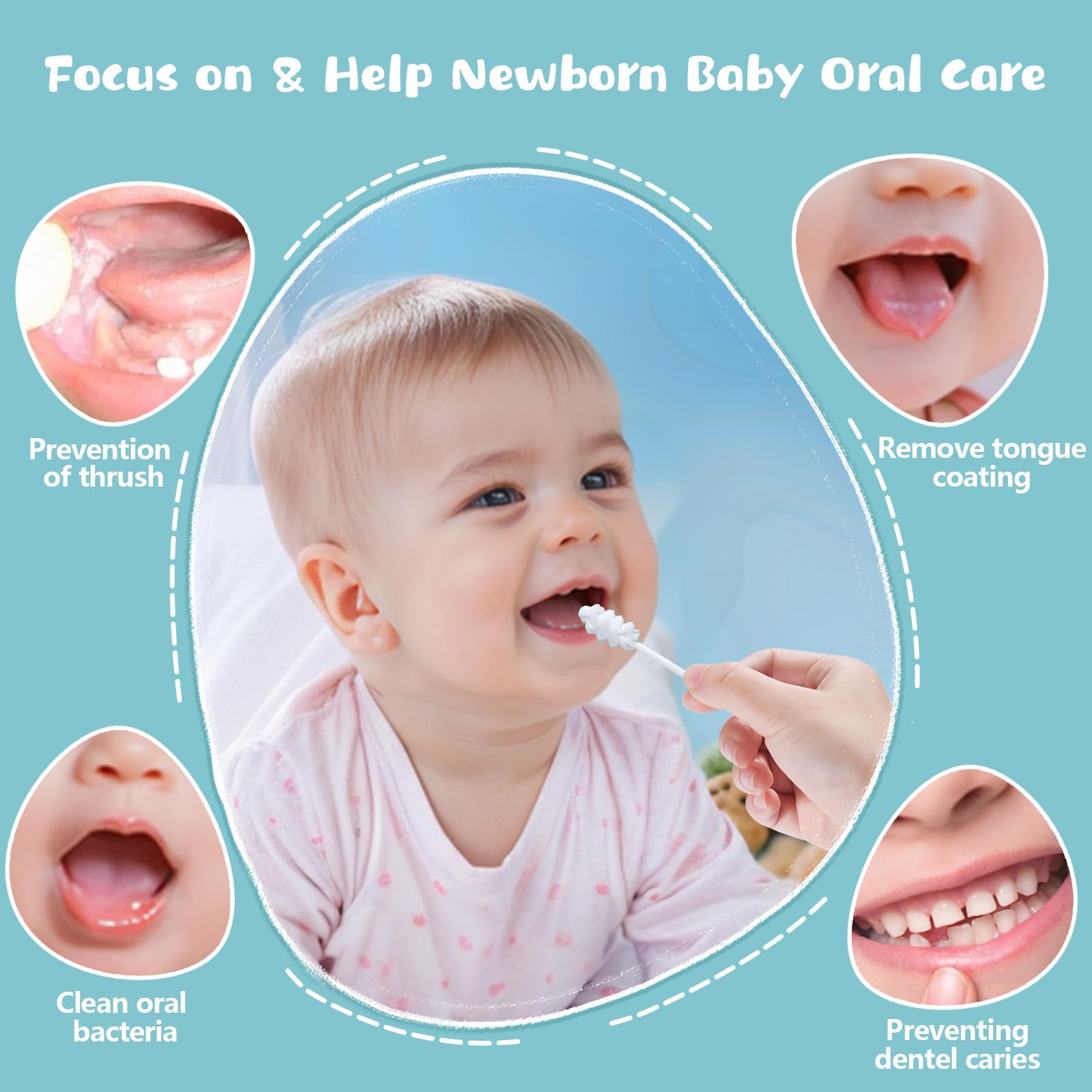 Lonlown 60PCS Baby Tongue Cleaner & 1PCS Finger Toothbrush Infant Mouth Cleaner Newborn Gum Cleaner Disposable Infant Oral Clean Stick Dental Care for 0-36 Month Baby