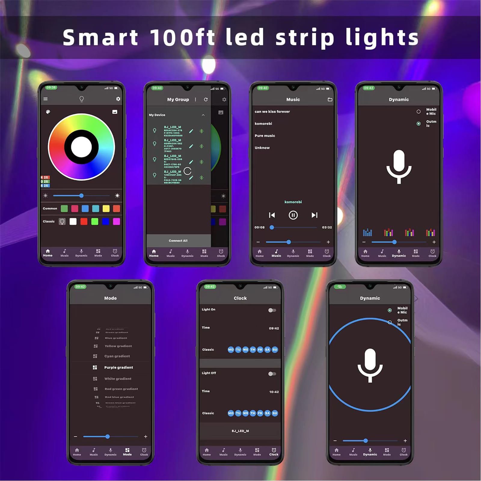 HEDYNSHINE 100Ft Smart LED Strip Lights, Dimmable Color Changing by APP and 40Key Controller Indoor led Strip Lights, Sync to Music,led Lights for Bedroom