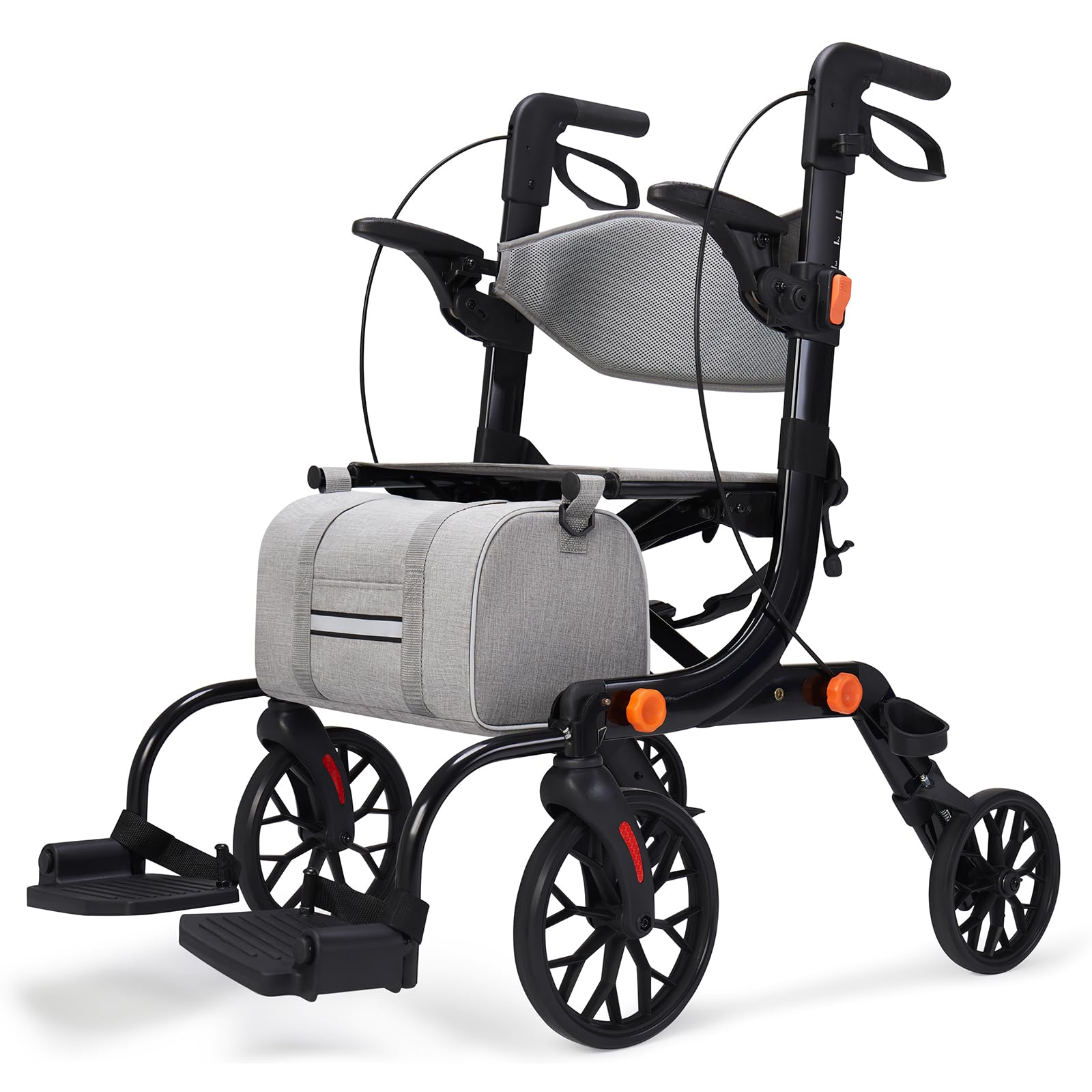 2-in-1 Walkers for Seniors with Seat & Transport Wheelchair Combo,All-Terrain Rolling Walker,Adjustable Height for Indoor Outdoor Mobility with Brakes & Storage Pouch