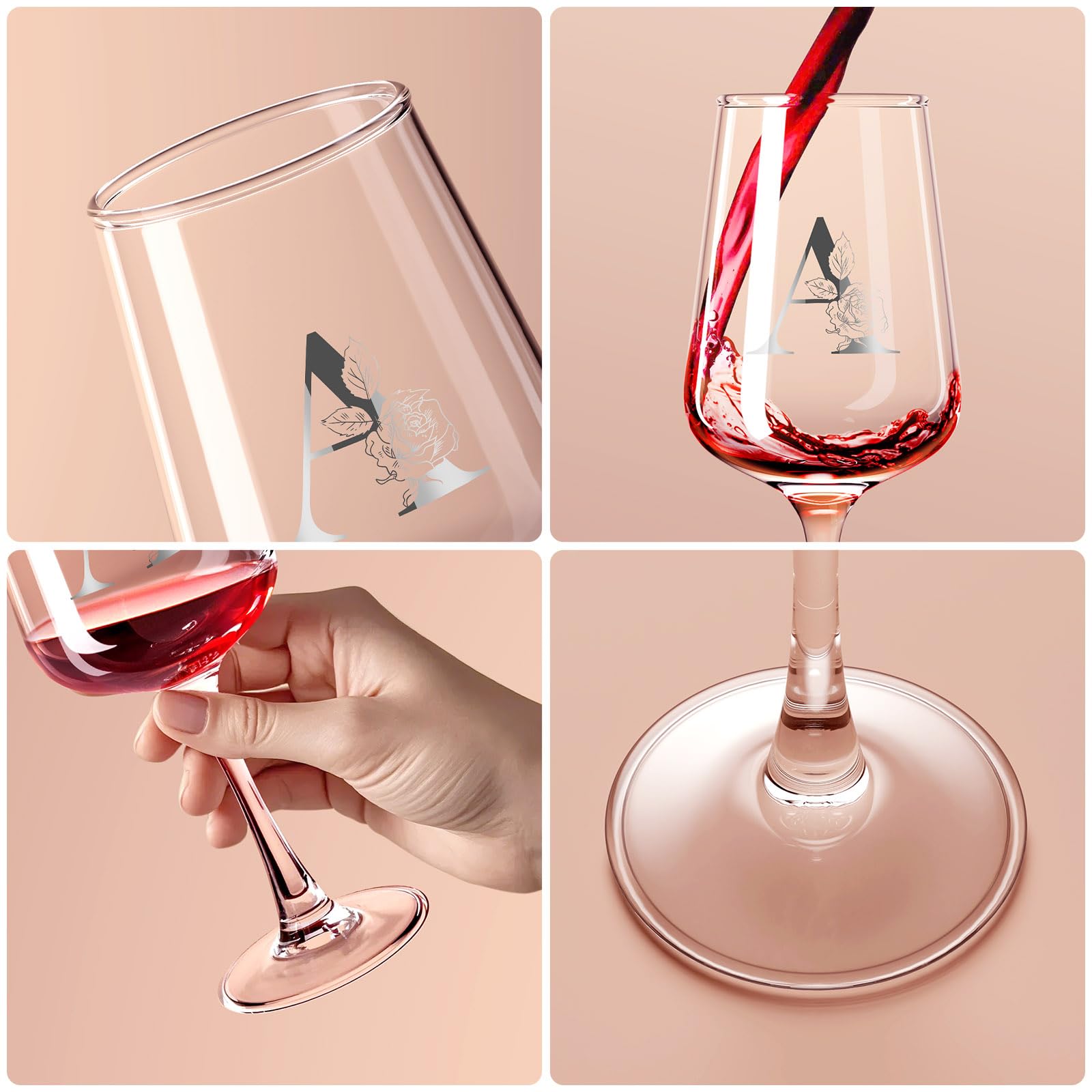 Mothers Day Gifts for Mom Grandma Wife Daughter Her, Personalized Initial Wine Glasses Custom Gift, Birthday Gifts for Women Mom Wife Best Friend Sister (A)