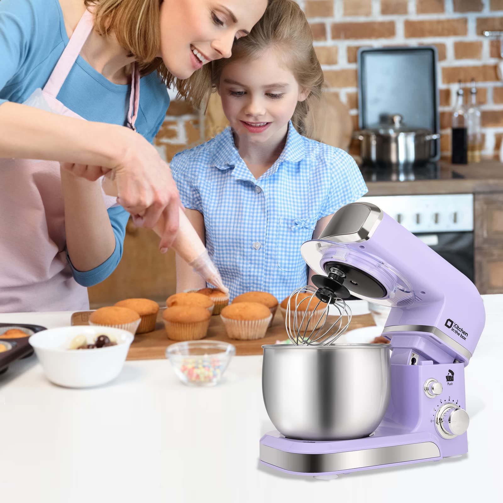 Stand Mixer, Kitchen in the box 3.2Qt Small Electric Food Mixer,6 Speeds Portable Lightweight Kitchen Mixer for Daily Use with Egg Whisk,Dough Hook,Flat Beater (Purple)