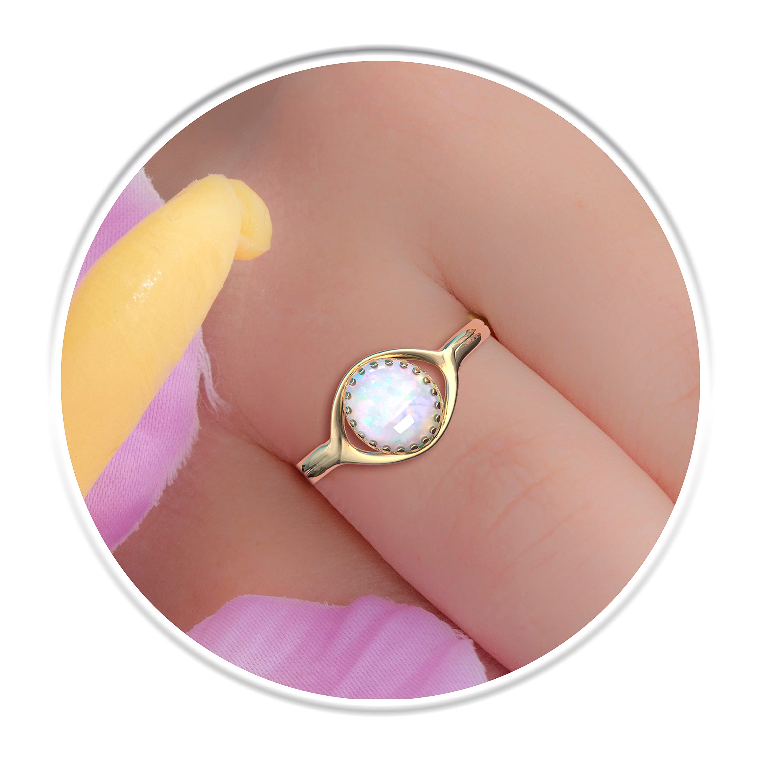 14k Gold Filled Ring Band For Women | Created White Opal 8mm Adjustable One Size Ring Jewelry With Gift Box | Handmade Rings