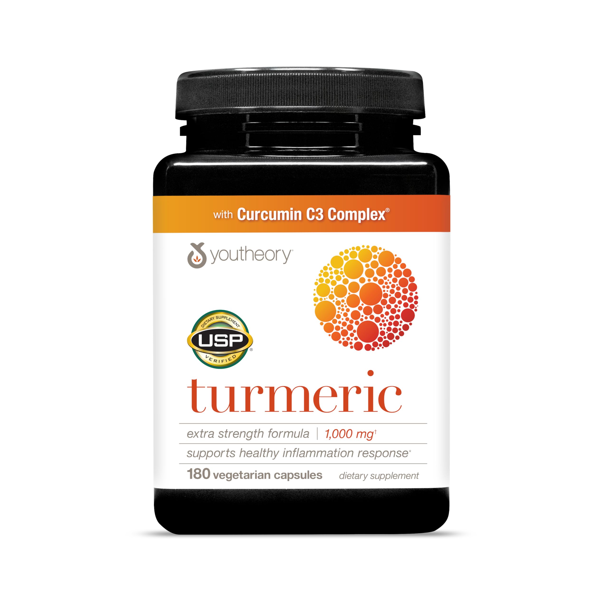 Youtheory Turmeric Extra Strength - 1,000 mg Turmeric Supplement - with 10 mg Black Pepper - Curcumin Joint Support* - Soy, Dairy & Gluten Free - 180 Vegetarian Capsules