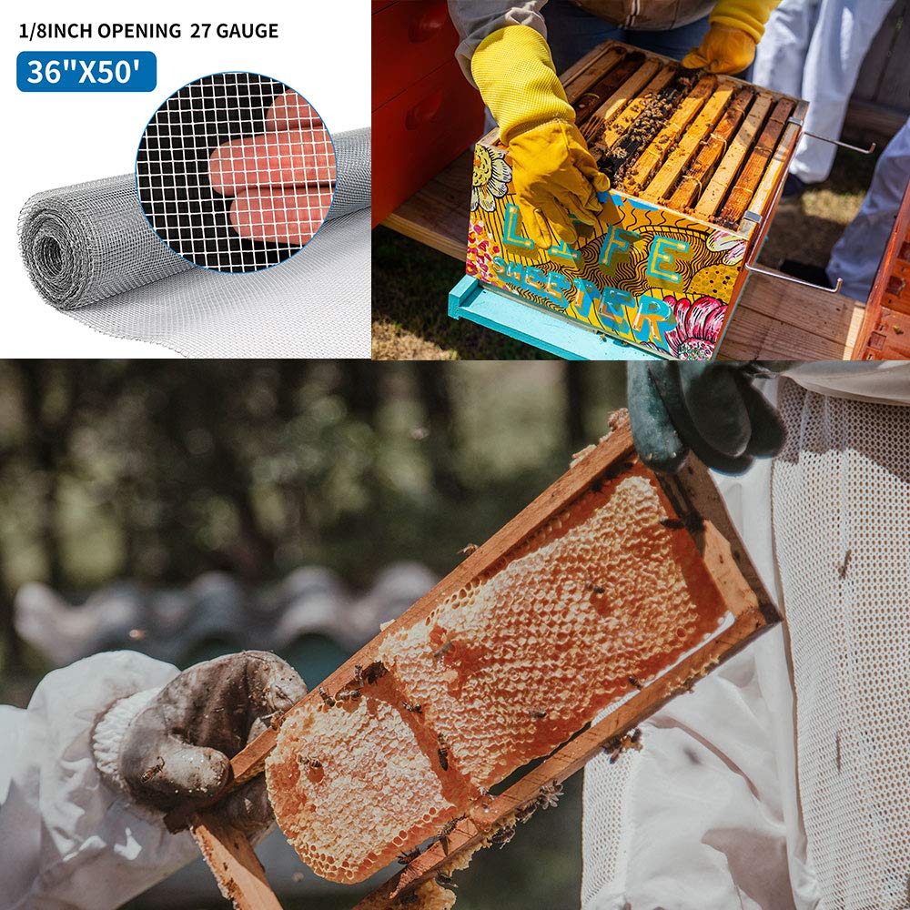 AMAGABELI GARDEN & HOME 36in x 50ft 1/8 inch Hardware Cloth 27 Gauge Galvanized Steel Chicken Wire Mesh Roll Fence Mesh Garden Plant Supports Poultry Netting Square Snake Fencing Gopher JW010