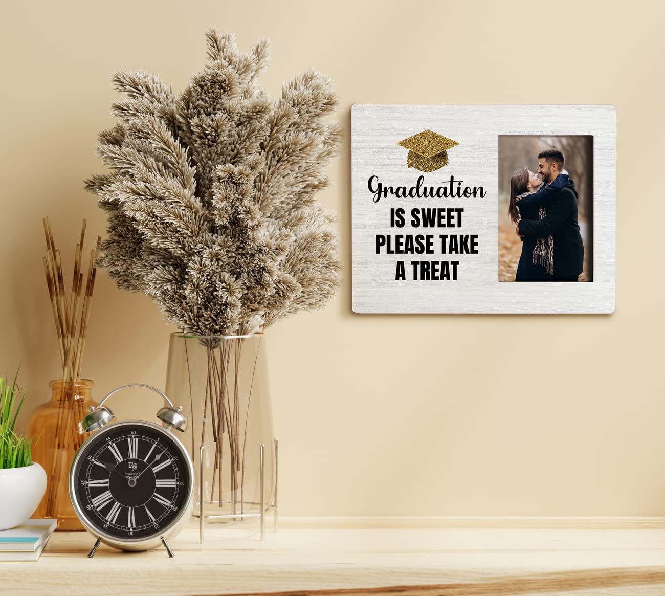 HALUOSI Graduation Is Sweet Please Take A Treat, Graduation Picture Frame, Tabletop Picture Frame Plaque, Rustic Wood Plaque Sign, Graduation Party Ornament, Graduation Gift, Gift for Family & Friend