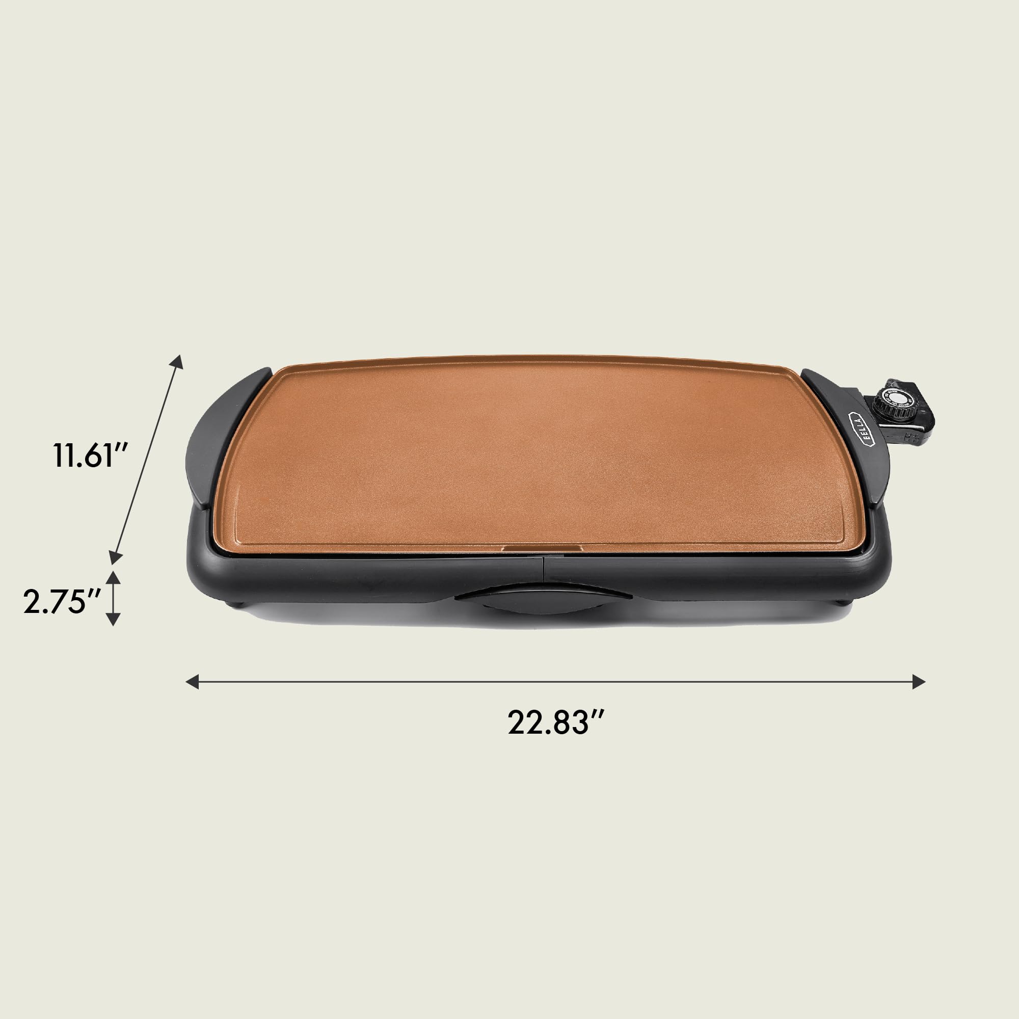 BELLA Electric Ceramic Titanium Griddle, Make 10 Eggs At Once, Healthy-Eco Non-stick Coating, Hassle-Free Clean Up, Large Submersible Cooking Surface, 10.5" x 20", Copper/Black