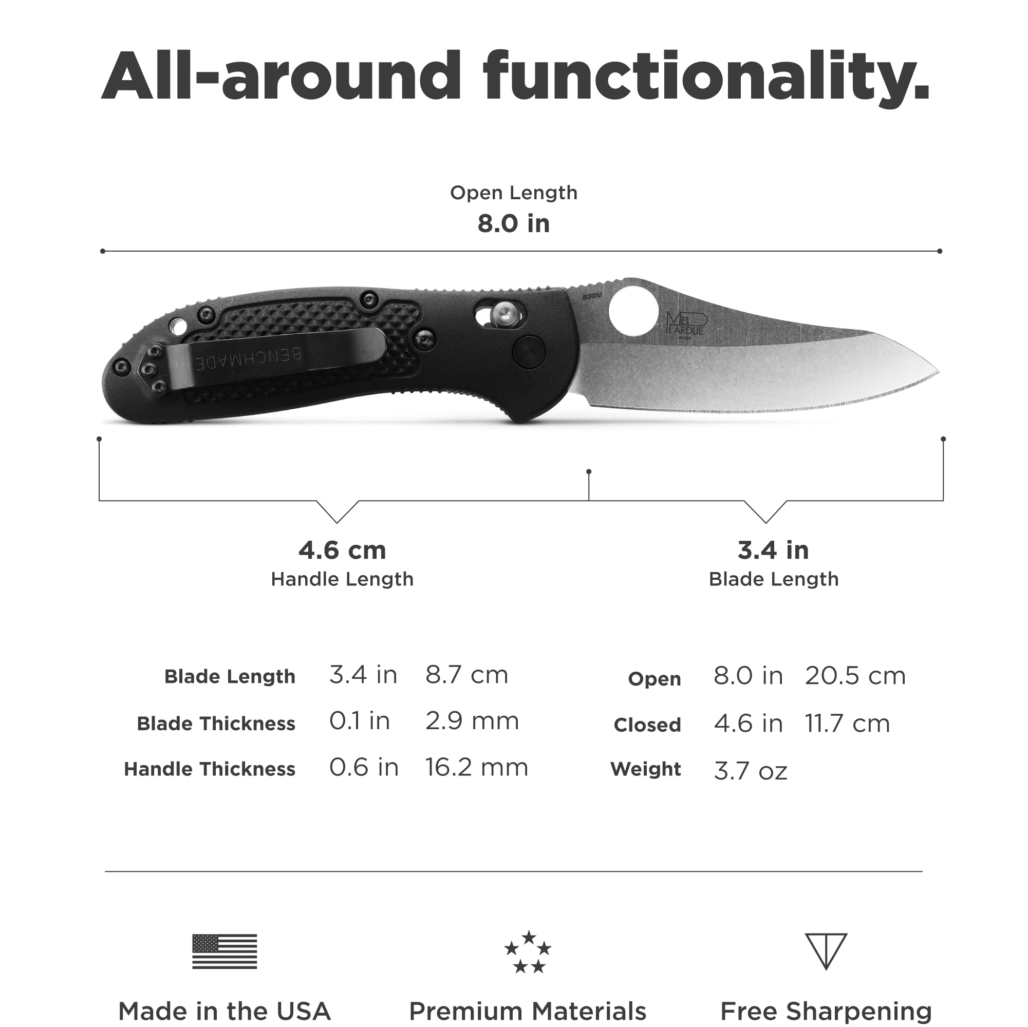 Benchmade - Griptilian 550-S30V EDC Knife with Black Handle (550-S30V)