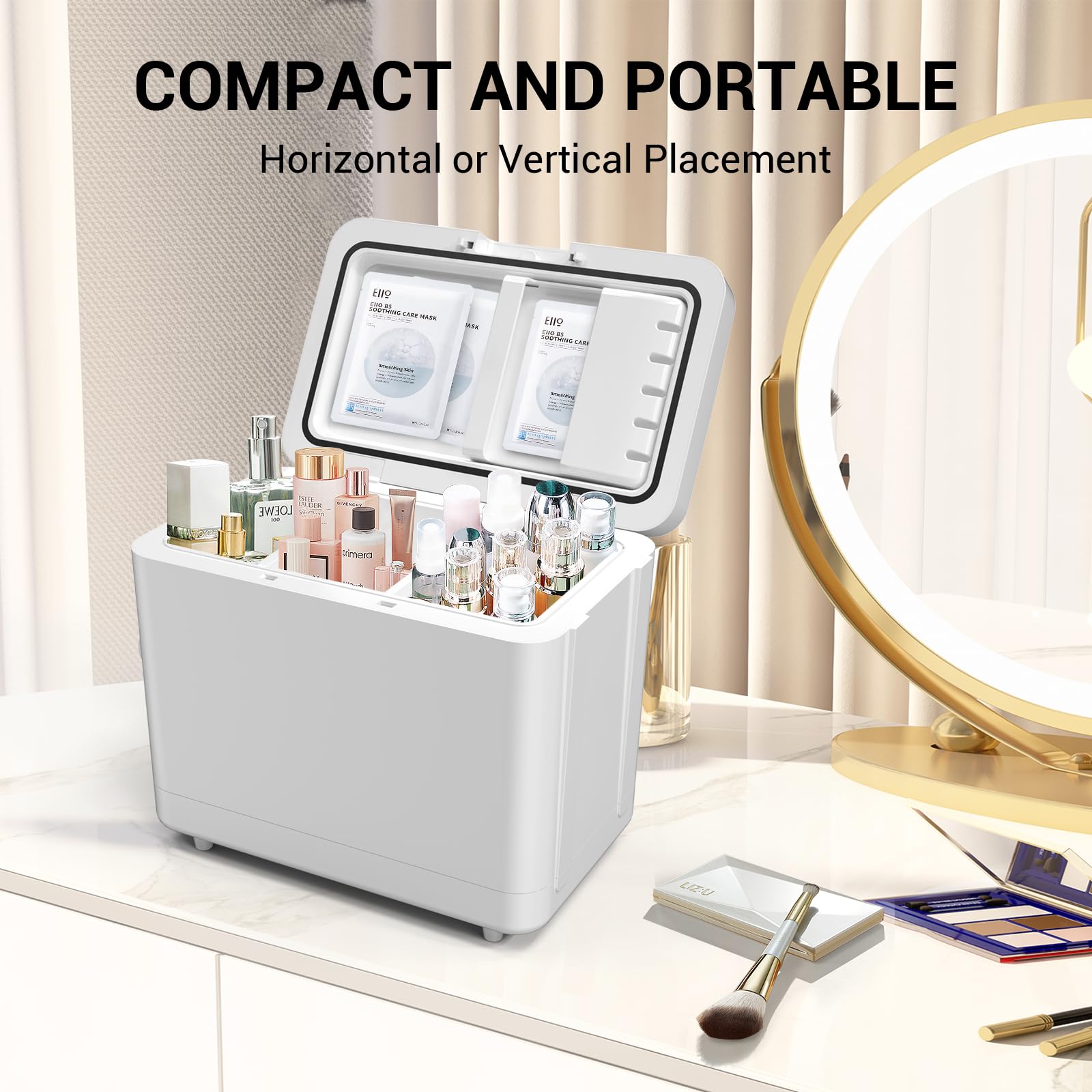 SUAVO Mini Fridge for Bedroom Skincare Fridge 6L/8 Cans Small Refrigerator Compact Refrigerator 110V AC/12V DC Portable Cooler and Warmer for Skin Care Cosmetic Beverages Drinks, Office Dorm and Car