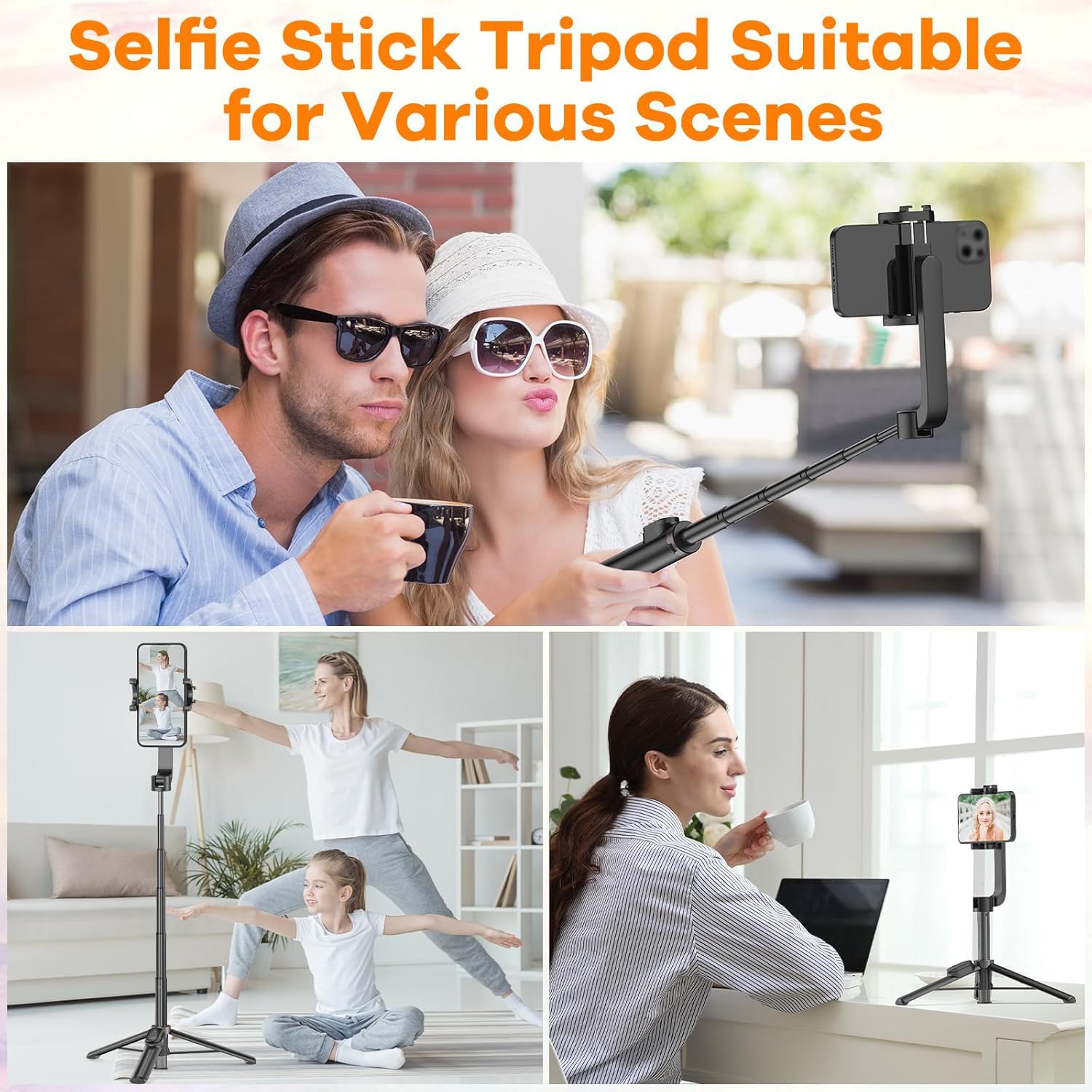 XXZU Cell Phone Selfie Stick Tripod, Smartphone Tripod Stand with Remote, Portable Phone Tripod Stand for Group Selfie/Live Streaming/Video Recording Compatible with All Cellphone