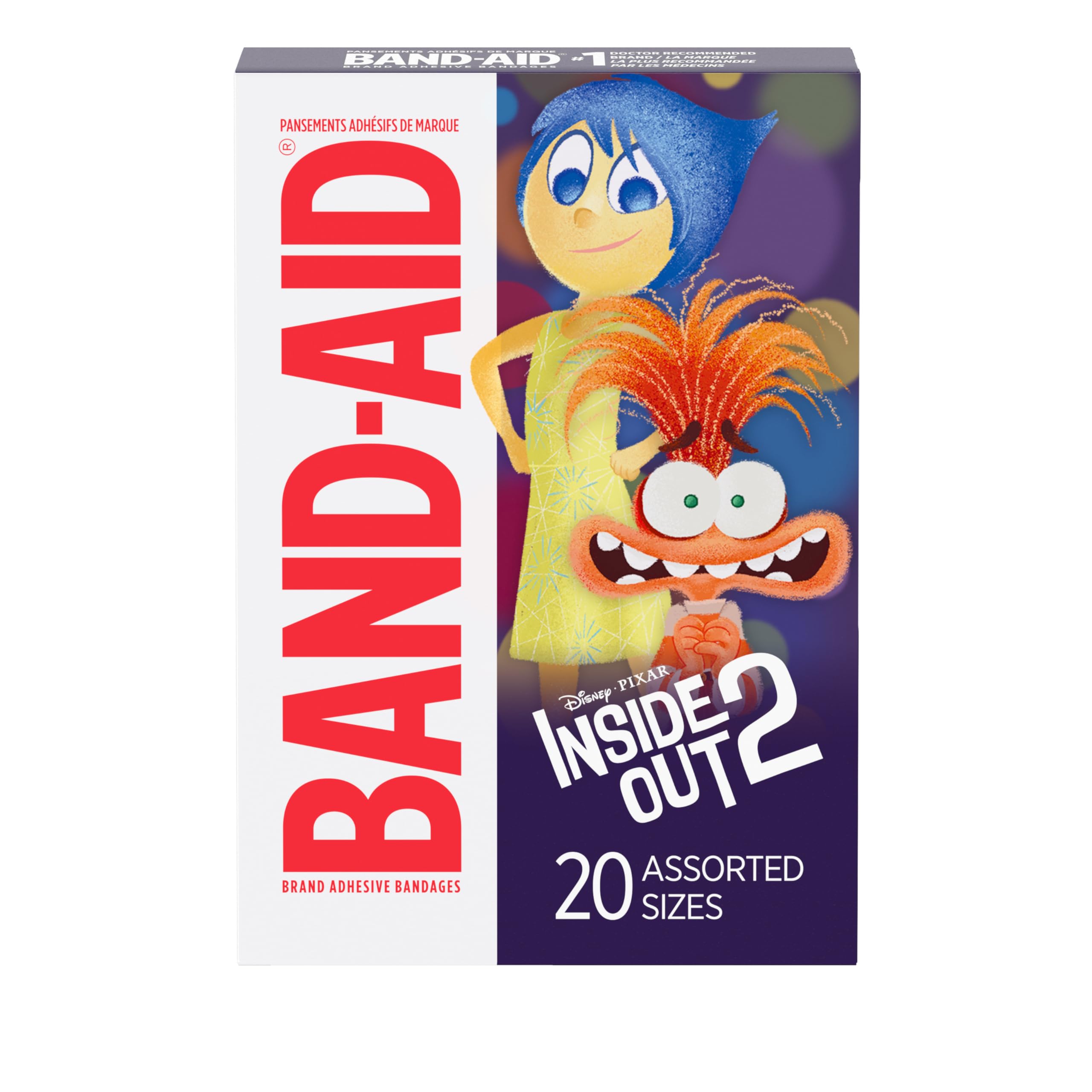 Band-Aid Brand Adhesive First Aid Bandages for Minor Cuts & Scrapes, Wound Care Featuring Disney Pixar's Inside Out Characters, Fun Bandages for Kids & Toddlers, Assorted Sizes, 20 Ct