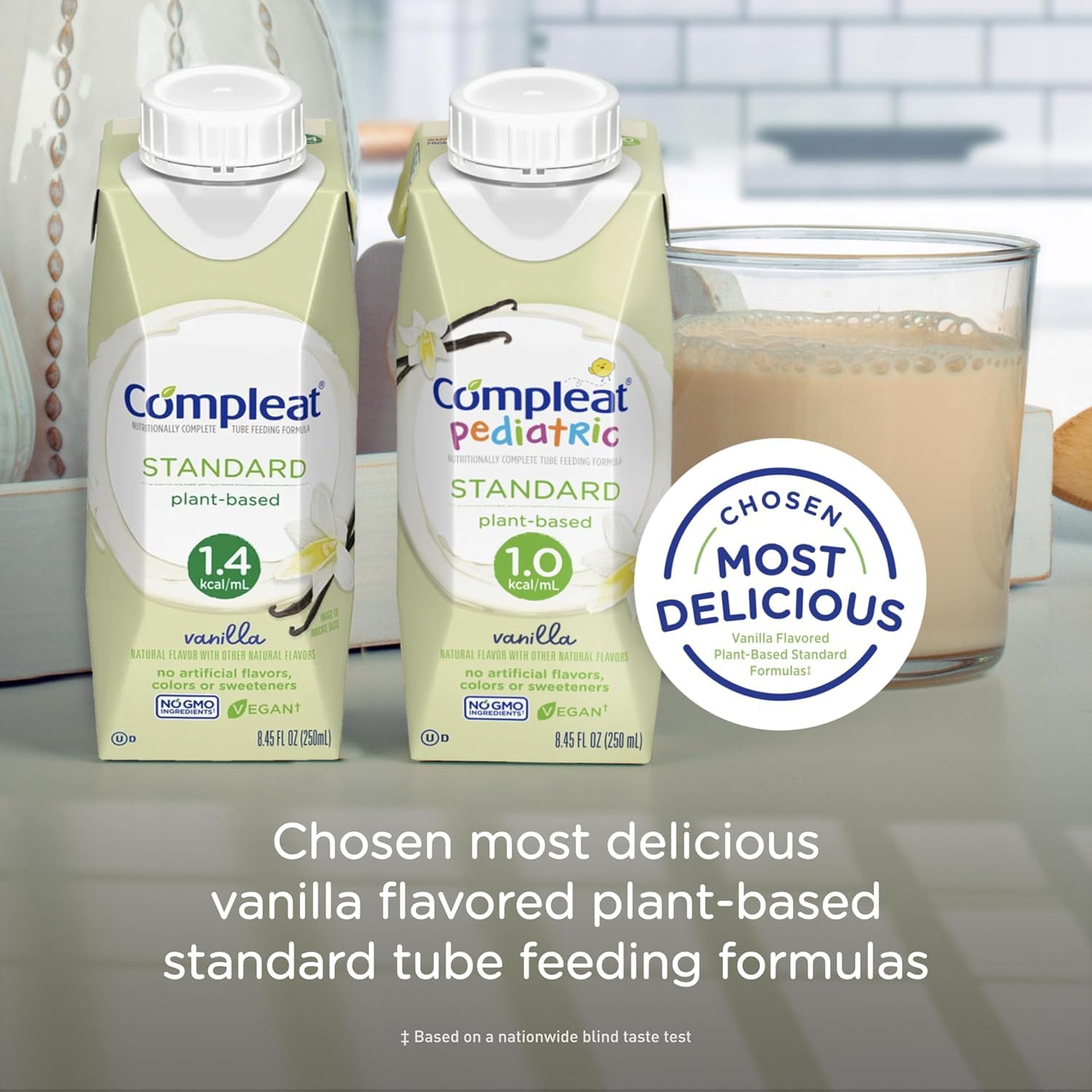 Compleat Pediatric Standard 1.0 Plant-Based Vanilla Nutrition Shake, 8g of Protein, 27 Vitamins & Minerals - Vegan Tube Feeding Formula, 8.45 Fl Oz (Pack of 12)