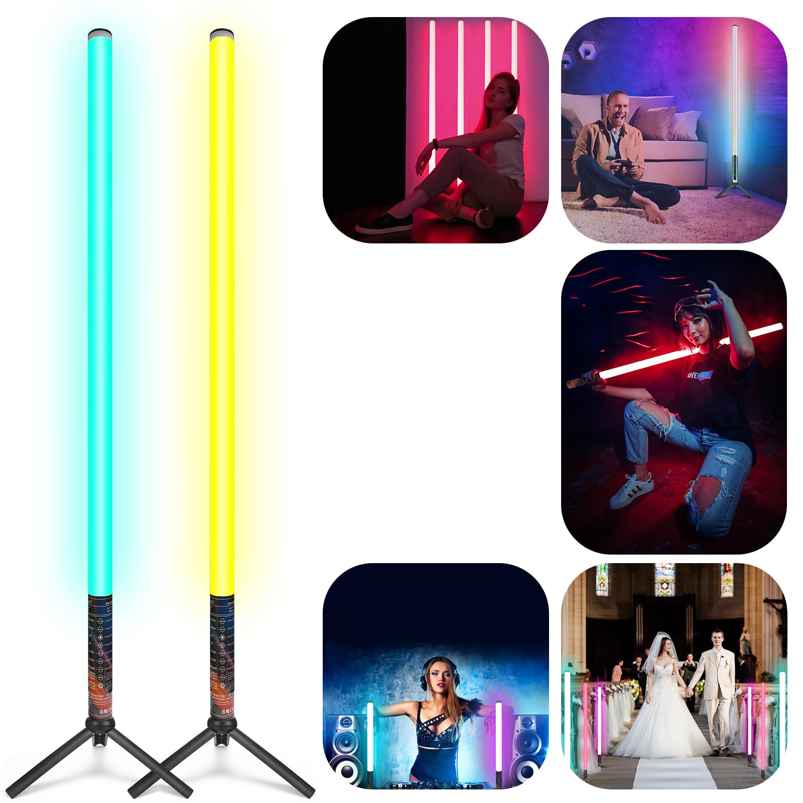 LUXCEO 2Pack RGB Tube Light Bar (2.8Ft) with Stand, Battery Powered LED Video Light Wand Stick for DJ & Photography