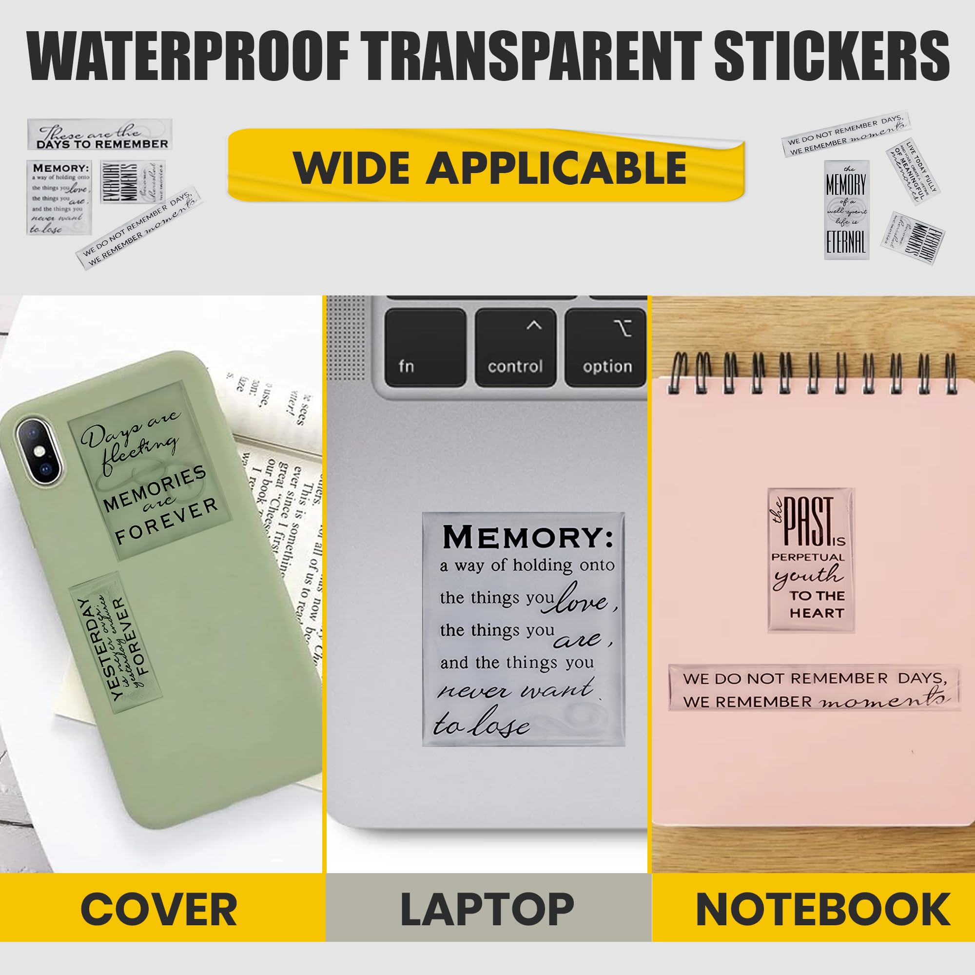 CraftyCrocodile Memories Love Quotes Epoxy Stickers - Clear & Black Memorial Family Themed in Loving Memory Stickers for Anniversary Wedding Scrapbook