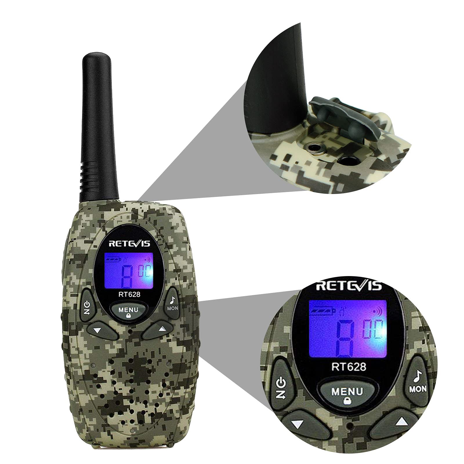 Retevis RT628 Kids Walkie Talkies,Army Toys for 5-13 Year Old Boys Girls,FRS Walkie Talkie for Kids,Gifts for Birthday Outdoor Camping(1 Pair Camo)