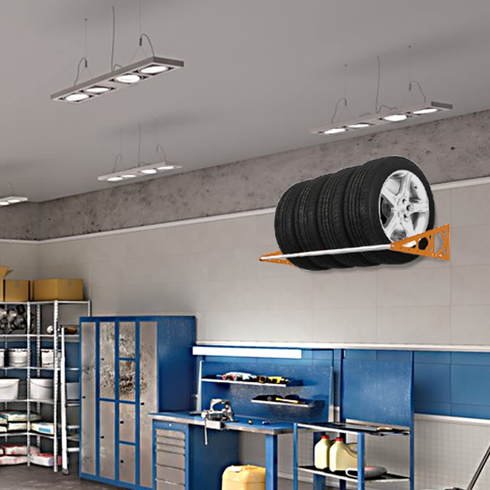 Fioracl Tire Rack Wall Mount Adjustable 31"-56" Tire Storage Rack Wall Mount Wheel Rack with Heavy Duty Telescopic RodsSteel 400 Pound Weight Capacity (Orange)