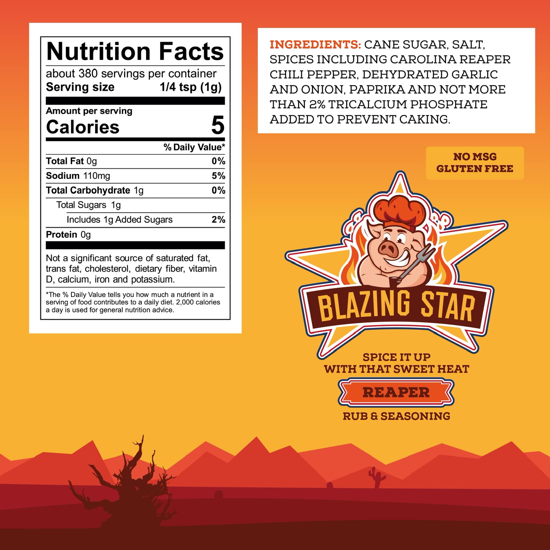 Blazing Star Reaper Rub – Balanced Sweet Heat Seasoning with Carolina Reaper Peppers – Perfect BBQ Rub for Ribs, Wings, Chicken, Pork, and Even Fruit – Veteran Owned (13.4 oz)