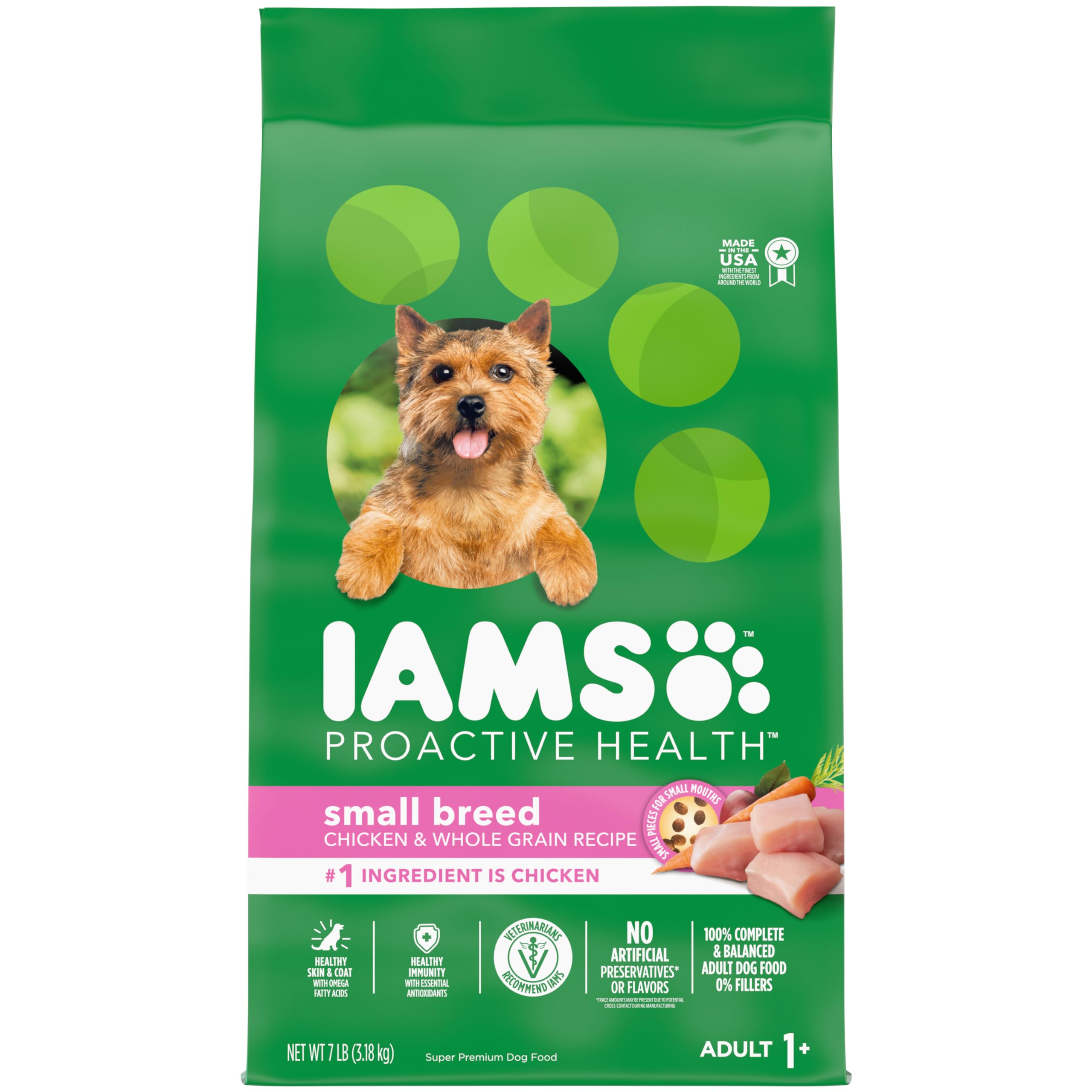 IAMS Small & Toy Breed Adult Dry Dog Food for Small Dogs with Real Chicken, 7 lb. Bag