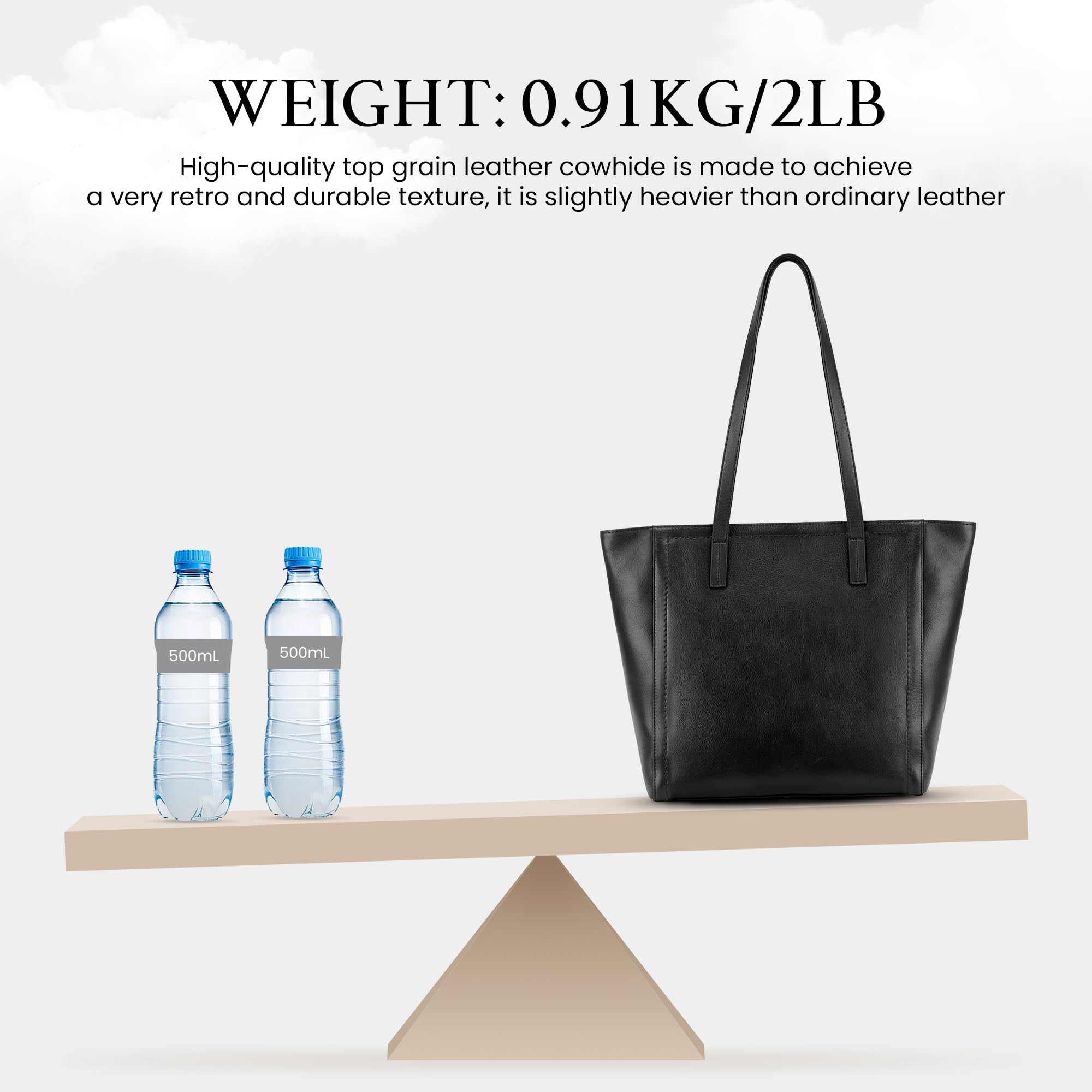 befen Genuine Leather Work Tote Bags For Women Large Tote Bag With Zipper Black Real Leather Purse With Compartment Vintage Handbags Womens Designer Shoulder And Handbags For Travel Everyday