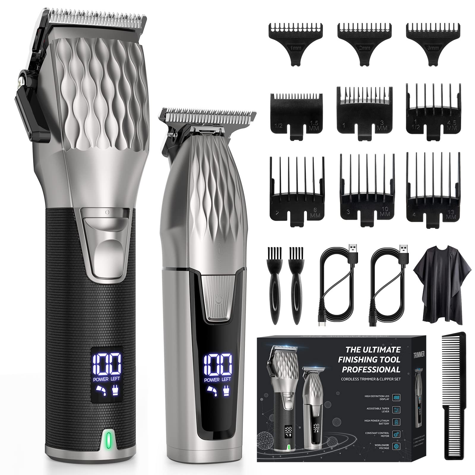 Zaekary Professional Hair Clippers for Men, Professional Barber Clippers and Trimmer Set, Cordless Beard Trimmer Haircut Grooming Kit Gift for Men Women Kids Grey