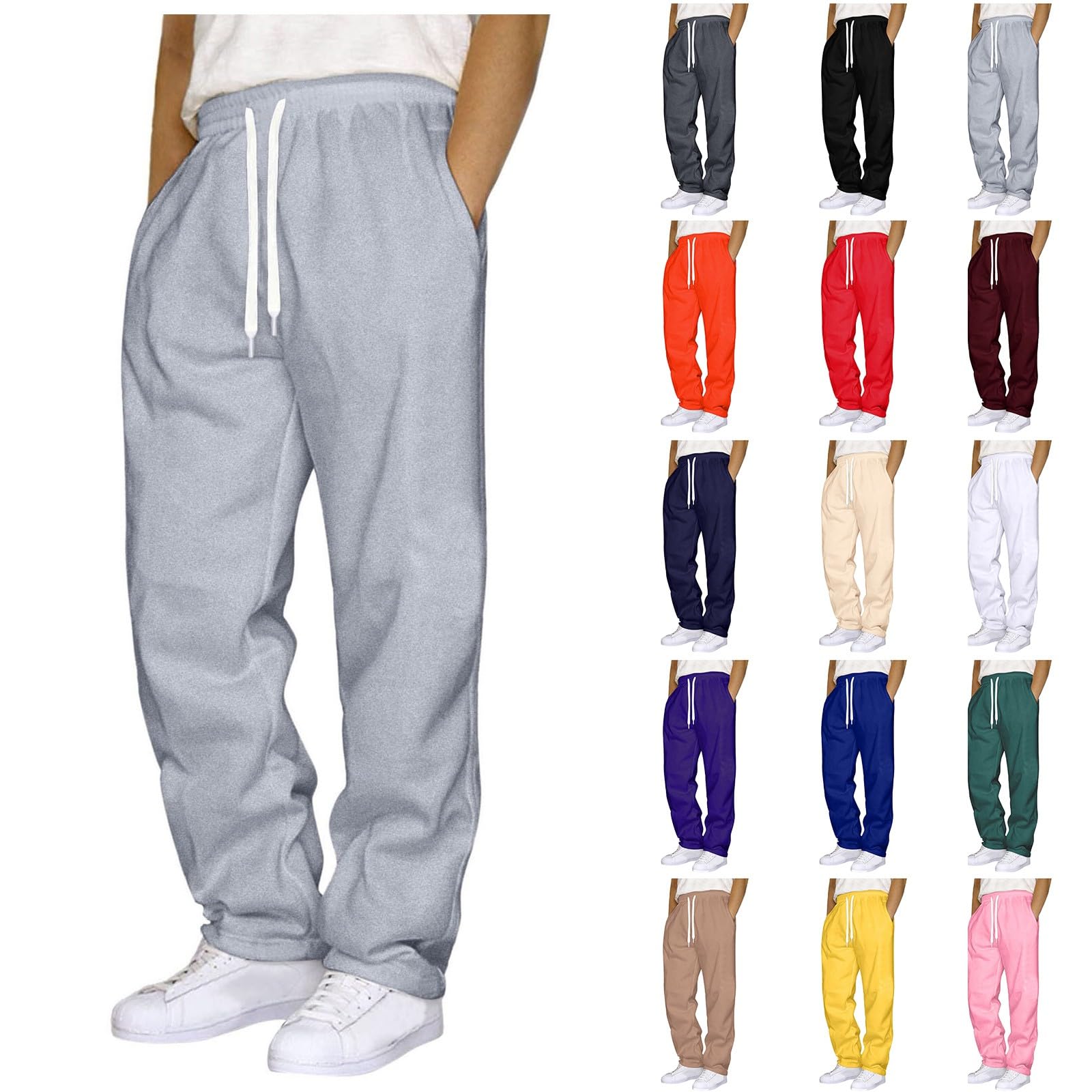 Mens Sweatpants Open Bottom Baggy Casual Drawstring Straight Leg Sweat Pants for Men Joggers Gym Athletic Trousers Black