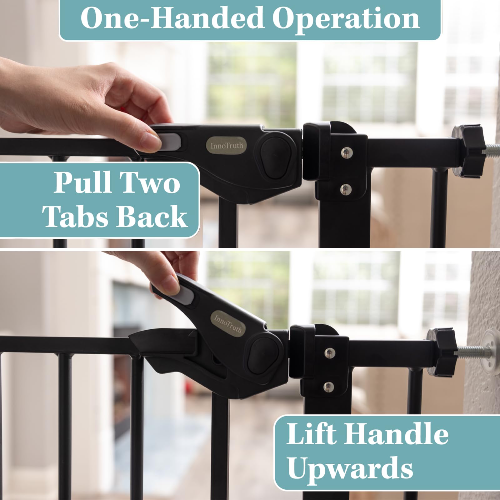 InnoTruth 29-39.6” Baby Gate for Stairs & Doorways, 30" Tall Dog Gate for Pets, Dual-Lock Safety and One Hand Opening Design, Pet Gate for Hallways, Outdoors, Wall-Friendly Install, Pure Black
