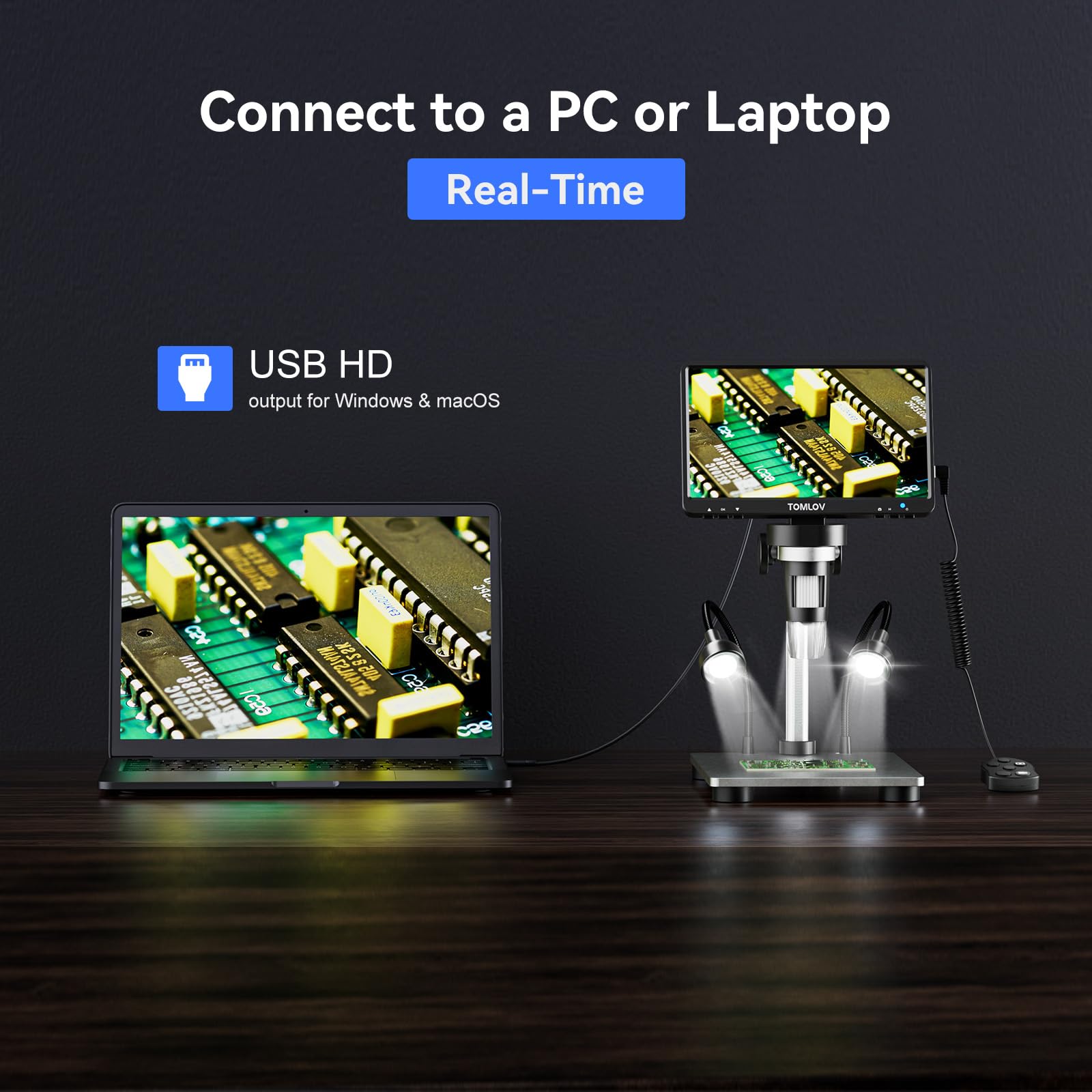 TOMLOV DM9 7" Digital Microscope: 1080P 1200X Coin Microscope Magnifier, 12MP Ultra-Precise Focusing LCD Soldering Microscopes for Adults, PC View, 32GB