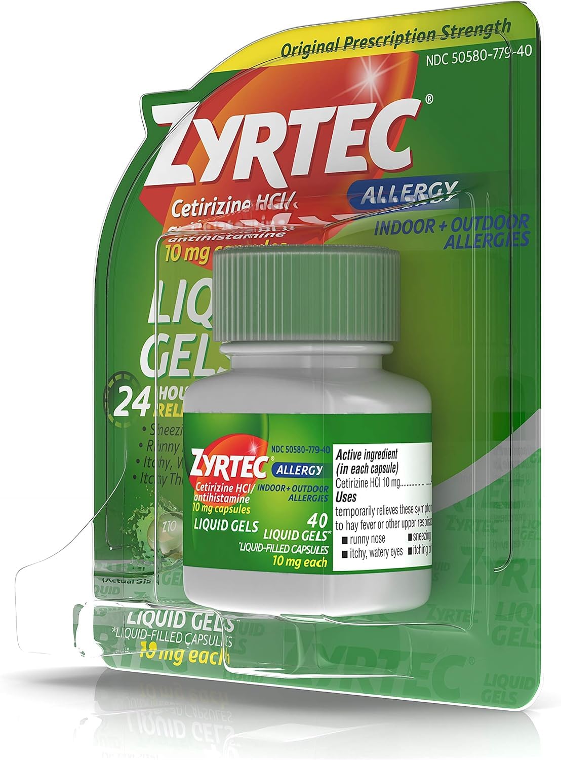 Zyrtec 24 Hour Indoor & Outdoor Allergy Liquid Gels, Antihistamine Capsules with Cetirizine Hydrochloride for All-Day Allergy Relief, 40 ct ( Pack of 2)