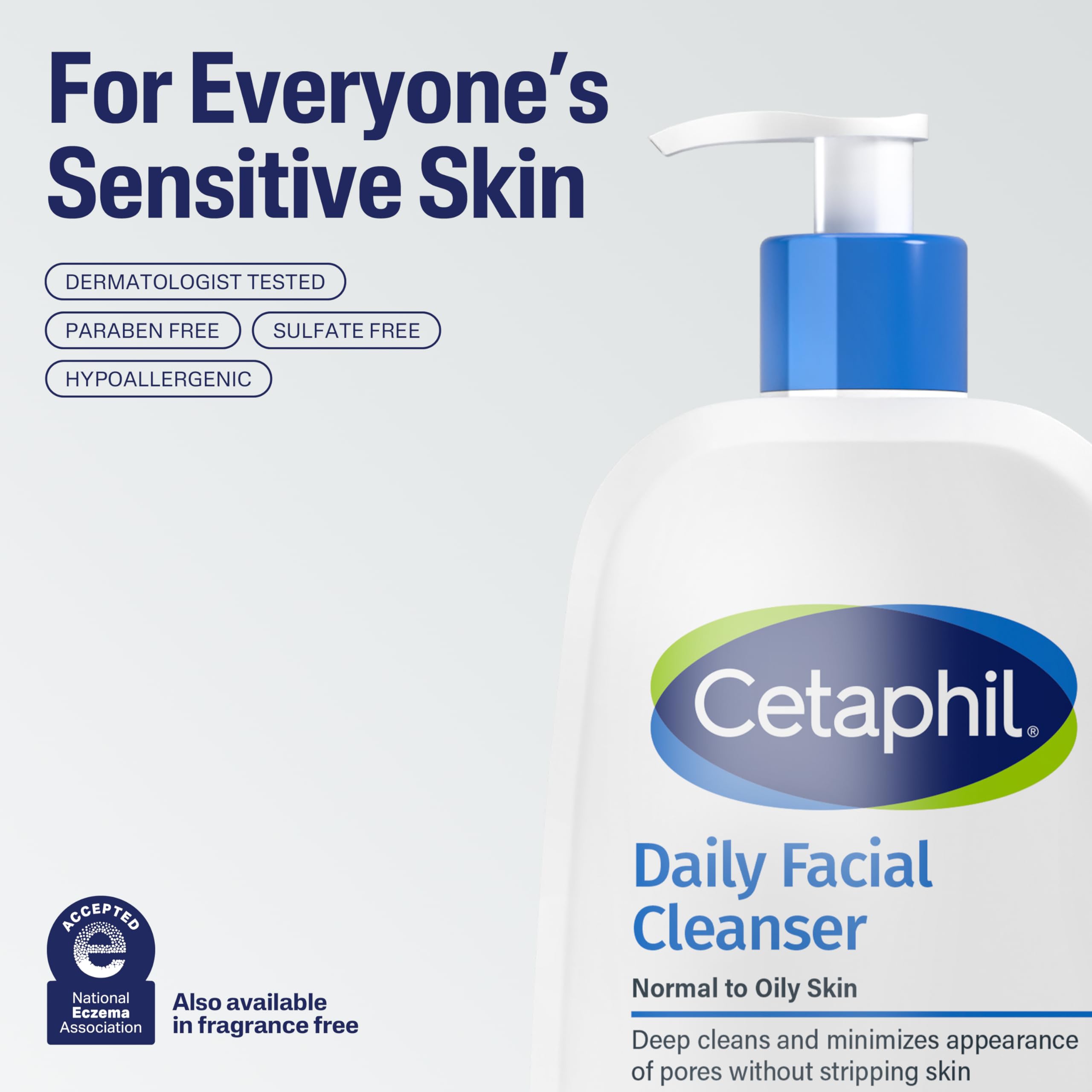 Cetaphil Face Wash, Daily Facial Cleanser for Sensitive, Combination to Oily Skin, NEW 20 oz, Gentle Foaming, Soap Free, Hypoallergenic