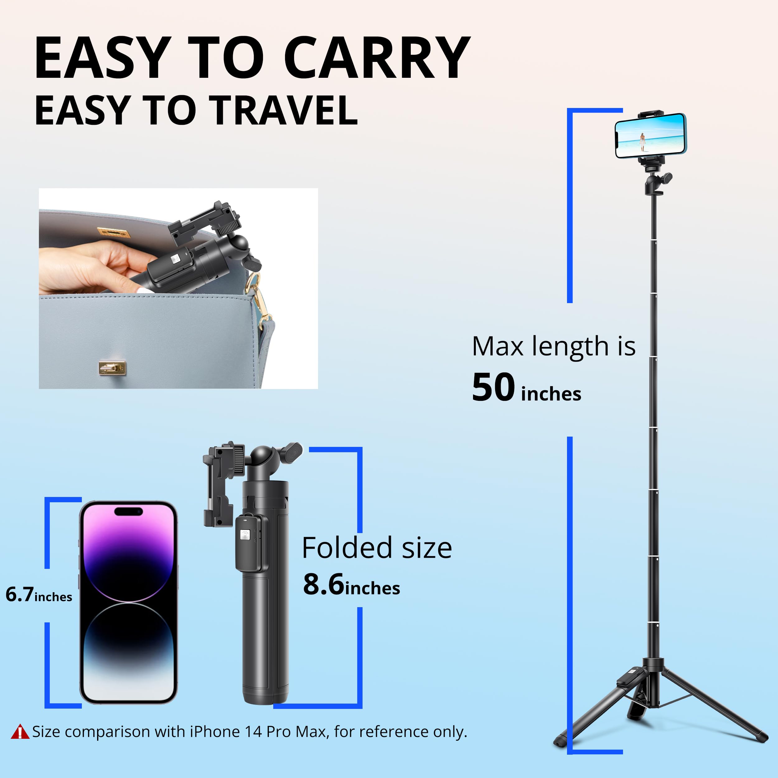 Selfie Stick, 50 inch Selfie Stick Tripod with Wireless Remote, Phone Tripod Stand Compatible with iPhone 14 13 12 11 pro Samsung Note 20 10 S20…