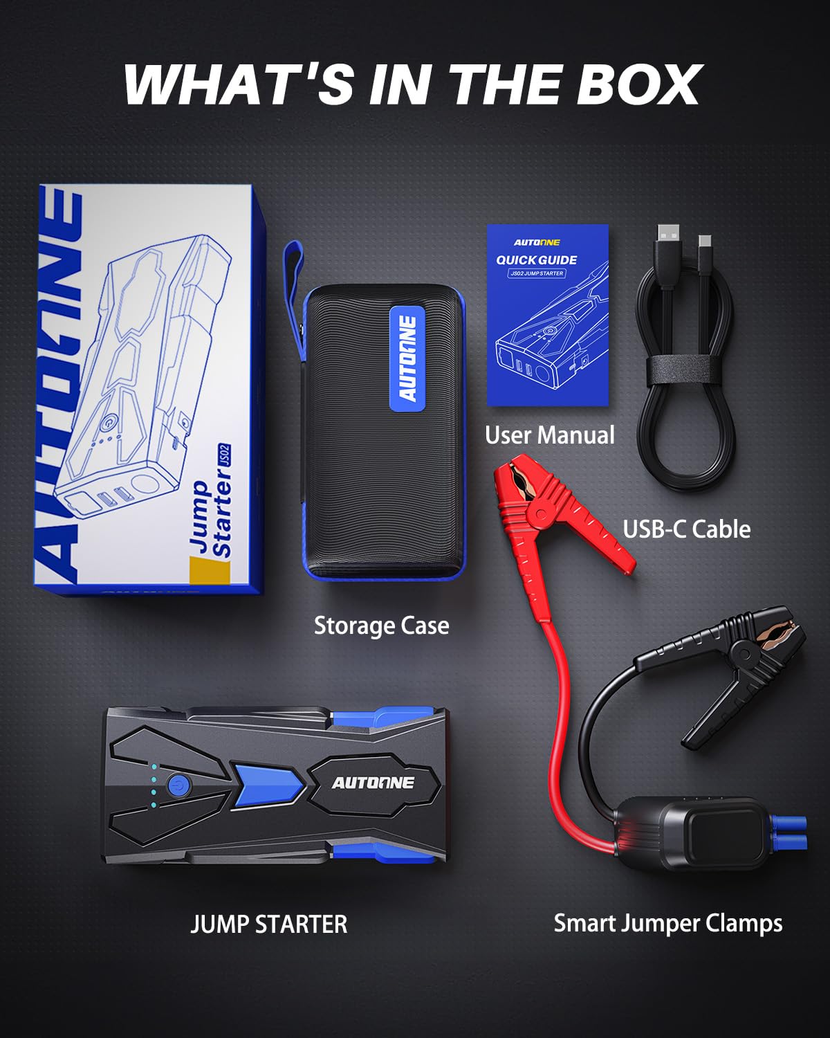 AUTOONE Car Battery Jump Starter, 4500A Peak Current Car Battery Jumper Starter Portable Up to All Gas & 8.0L Diesel Engine Jump Box with USB Output, Storage Case, LED Light