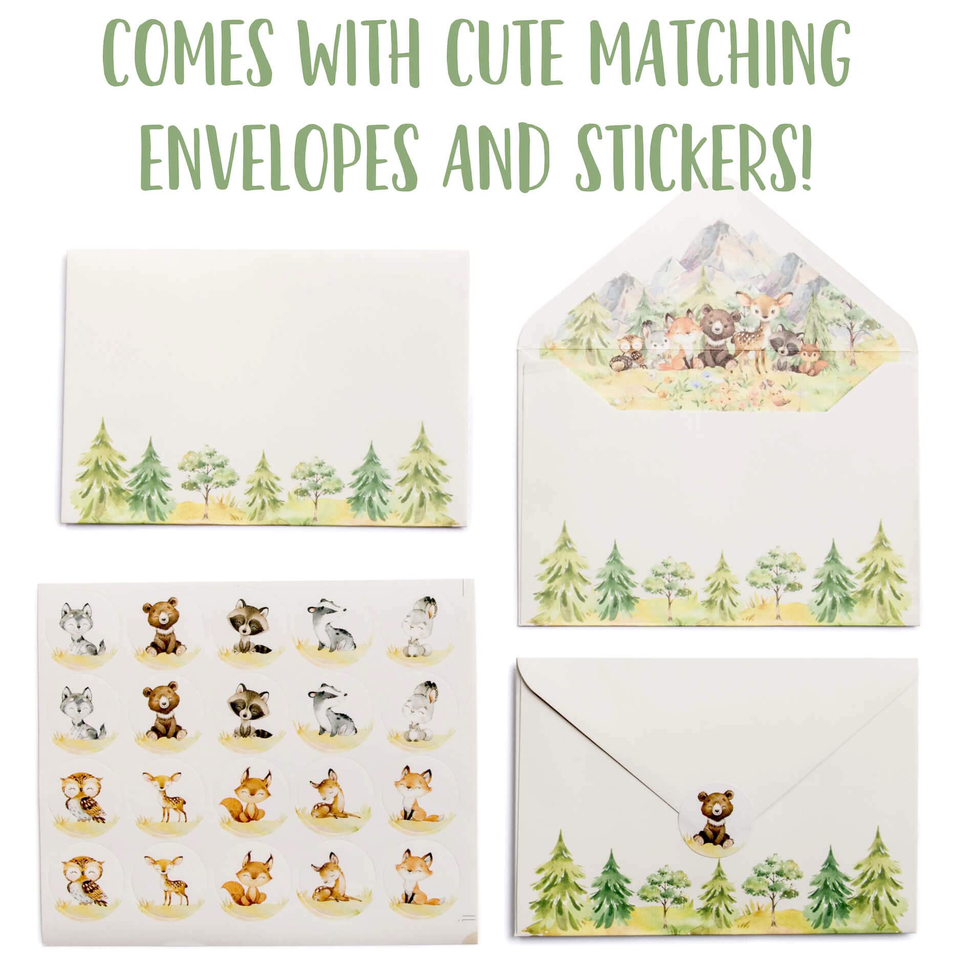 VNS Creations 50 Woodland Animal Thank You Cards, Bulk Forest & Mountain Creatures Thank You Notes w/Matching Lined Envelopes & Stickers, 4 x 6 in.