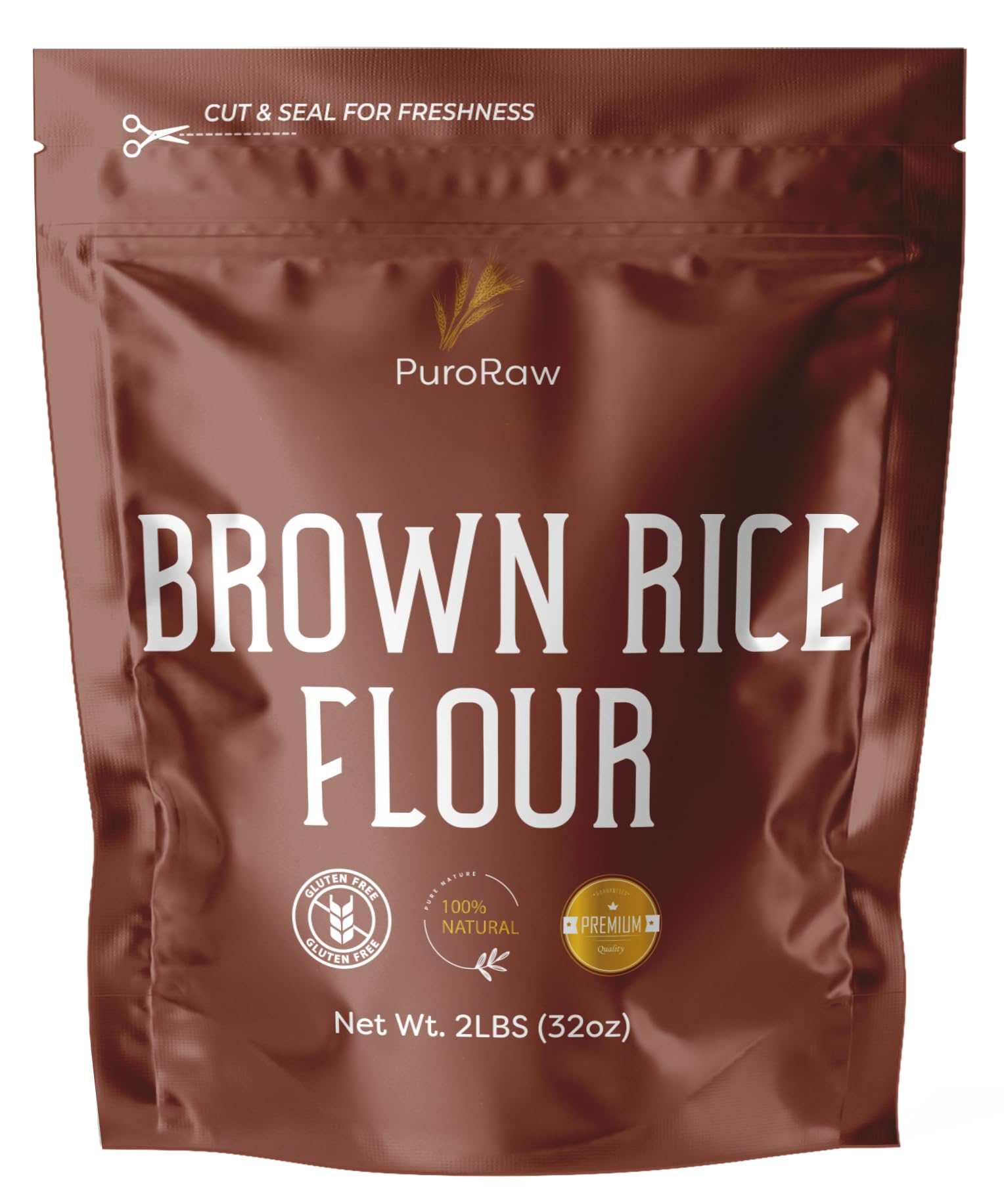 PuroRaw Brown Rice Flour, 2lb, Premium Brown Rice Flour Gluten Free, Rice Flour for Baking, Fine Brown Rice Flour Bulk, Superfine Rice Flour Tortillas,Natural, Non-GMO, Batch Tested, 2 Pound
