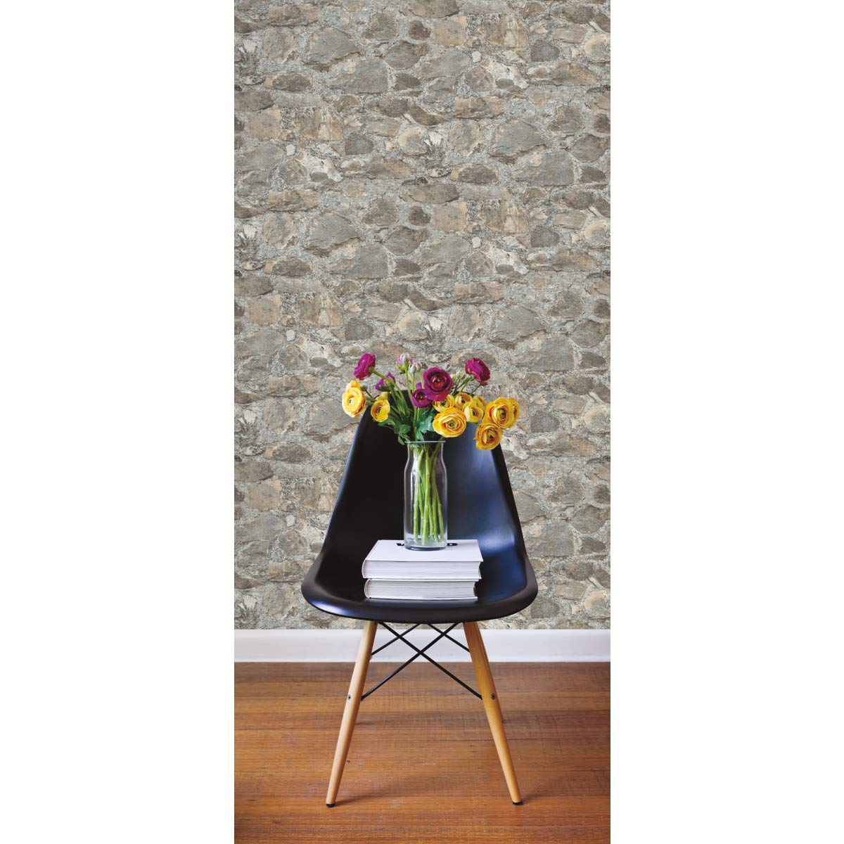 RoomMates RMK9096WP Gray and Almond Weathered Stone Peel and Stick Wallpaper